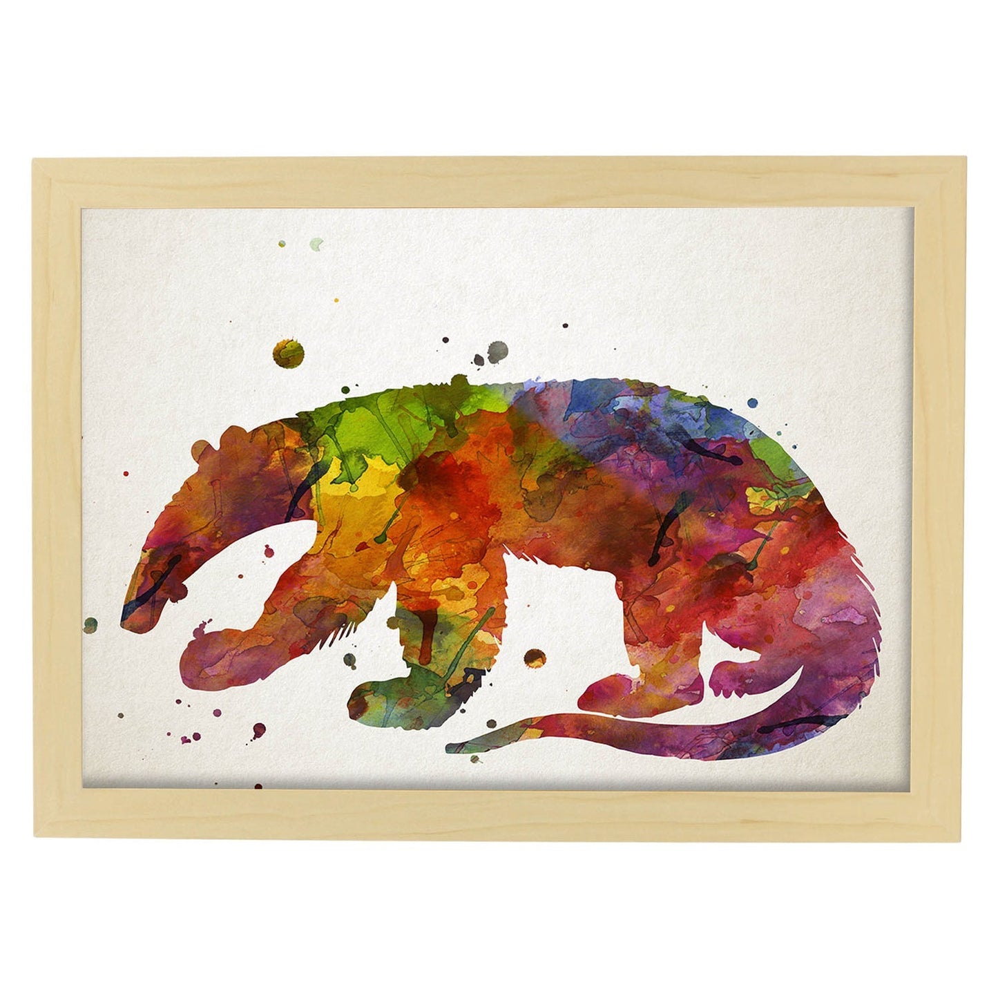 Poster de Oso Hormiguero estilo acuarela. Láminas de animales con estilo acuarela-Artwork-Nacnic-A4-Marco Madera clara-Nacnic Estudio SL