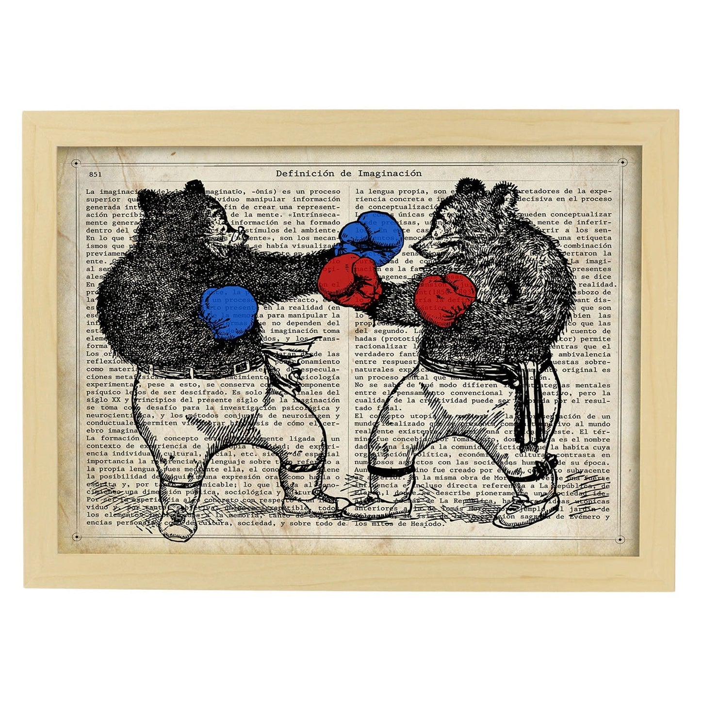 Poster de Osos boxeando. Láminas de animales con definiciones. Ilustraciones de animales con textos.-Artwork-Nacnic-A4-Marco Madera clara-Nacnic Estudio SL