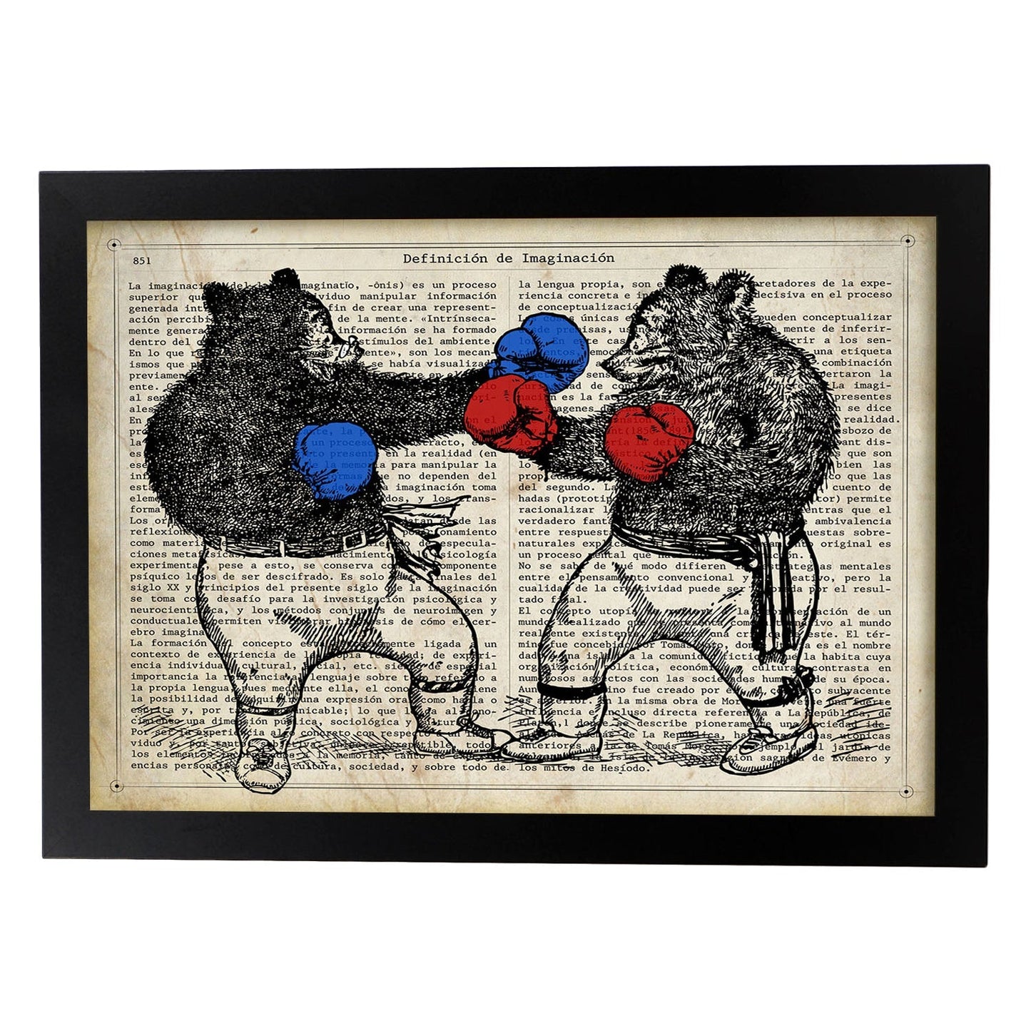 Poster de Osos boxeando. Láminas de animales con definiciones. Ilustraciones de animales con textos.-Artwork-Nacnic-A4-Marco Negro-Nacnic Estudio SL