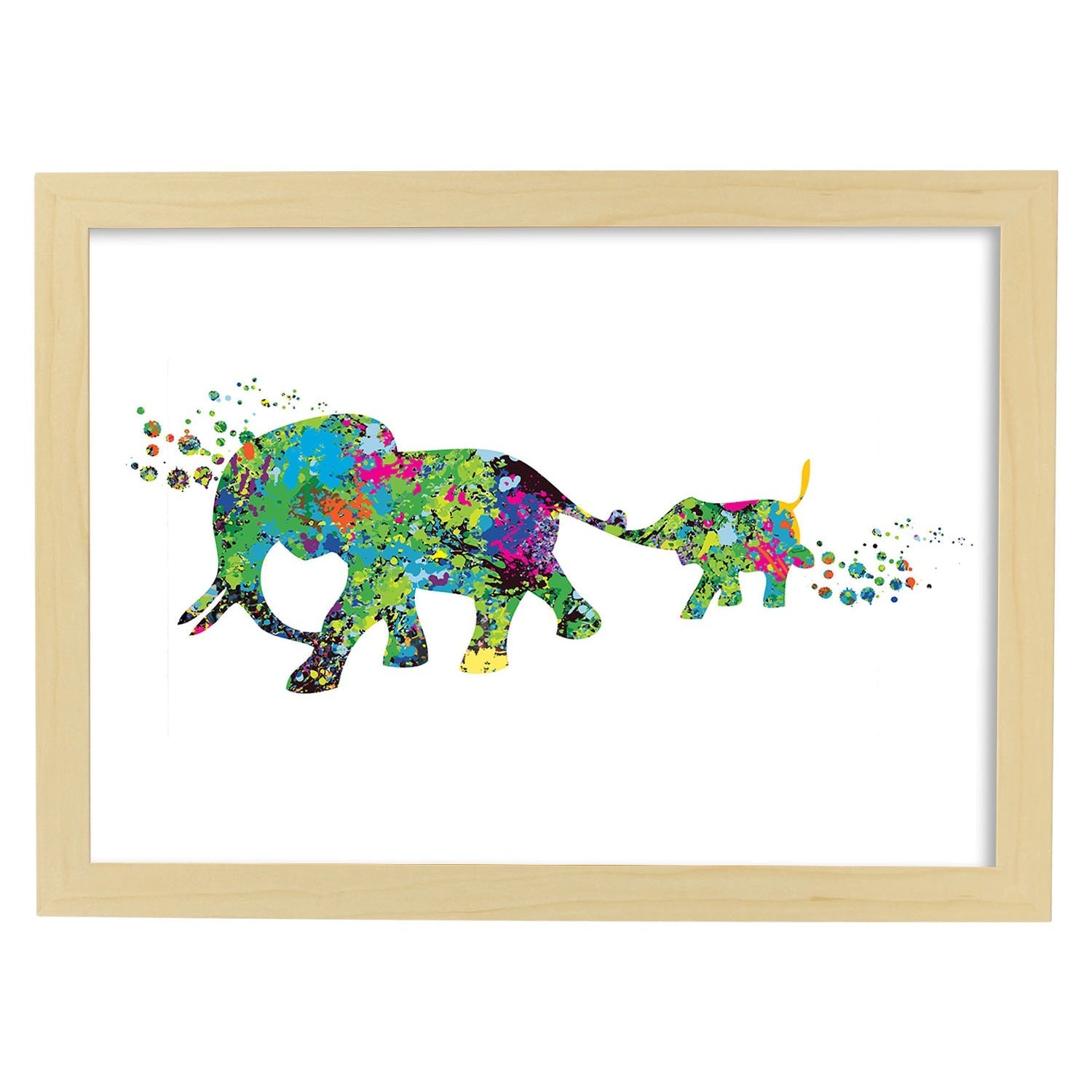 Poster de Padre e hijo elefantes estilo acuarela. Mix de láminas con estilo acuarela-Artwork-Nacnic-A3-Marco Madera clara-Nacnic Estudio SL