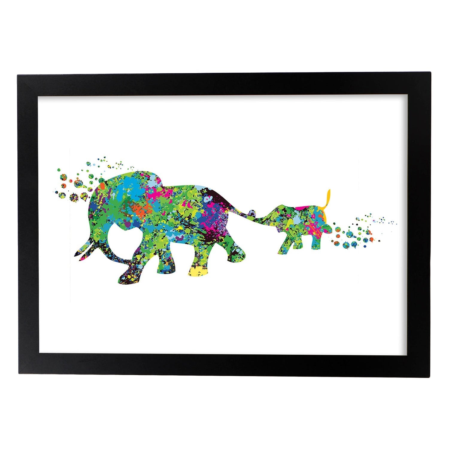 Poster de Padre e hijo elefantes estilo acuarela. Mix de láminas con estilo acuarela-Artwork-Nacnic-A3-Marco Negro-Nacnic Estudio SL