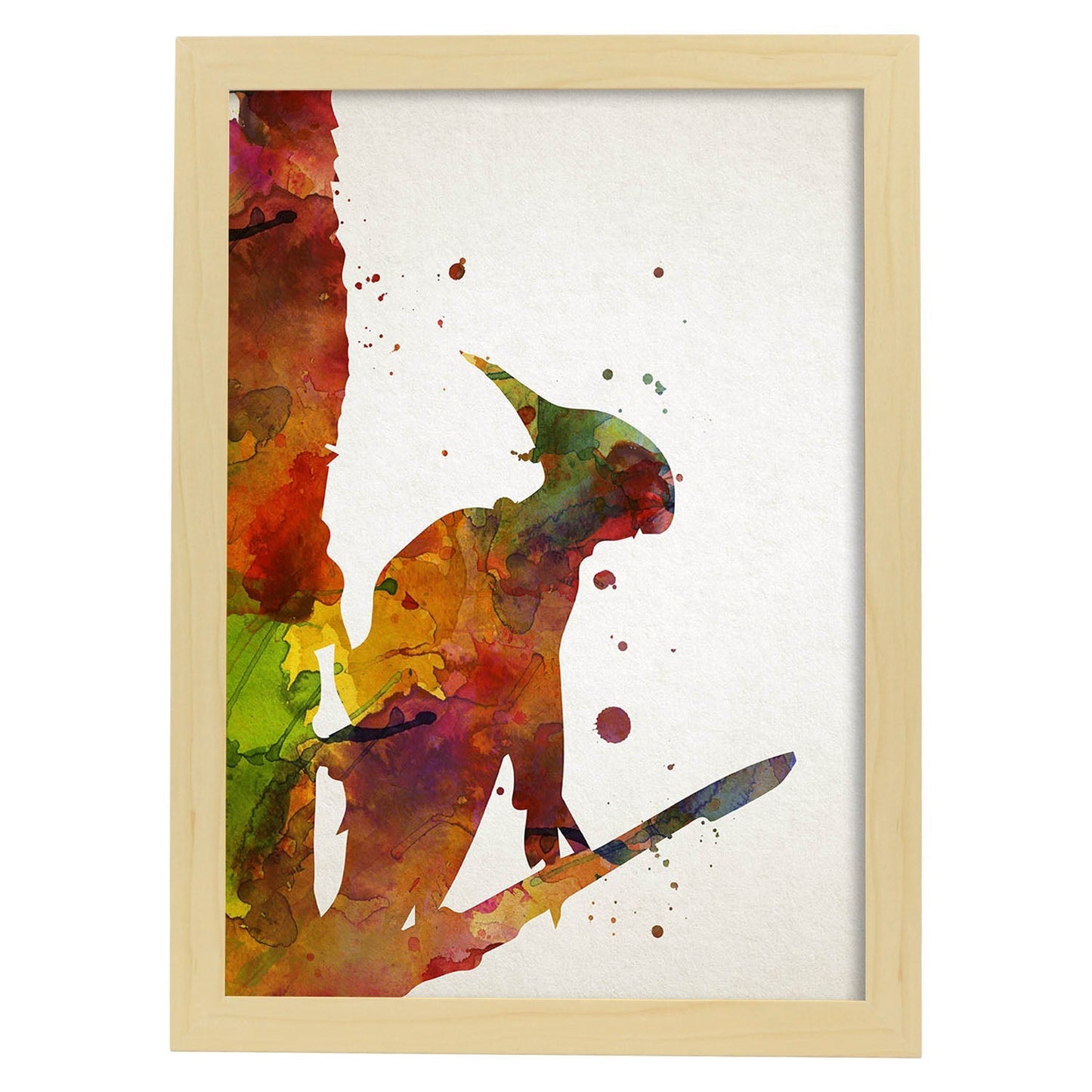 Poster de Pájaro Carpintero estilo acuarela. Láminas de animales con estilo acuarela-Artwork-Nacnic-A4-Marco Madera clara-Nacnic Estudio SL