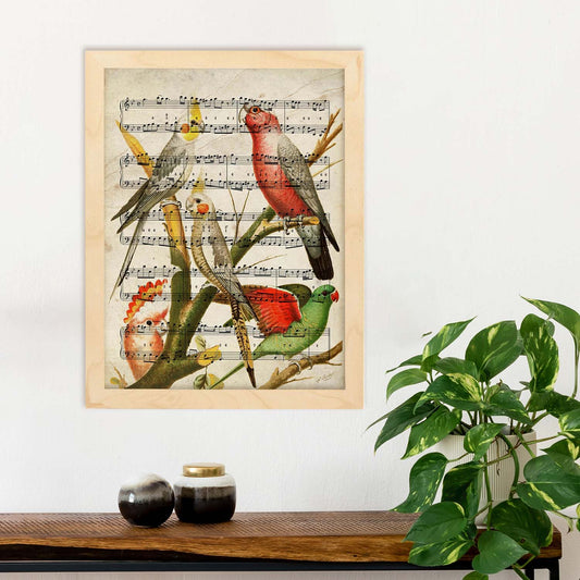 Poster de pajaros. Lámina de Ninfas con partituras. Cuadros de pajaritos con partituras musicales.-Artwork-Nacnic-Nacnic Estudio SL