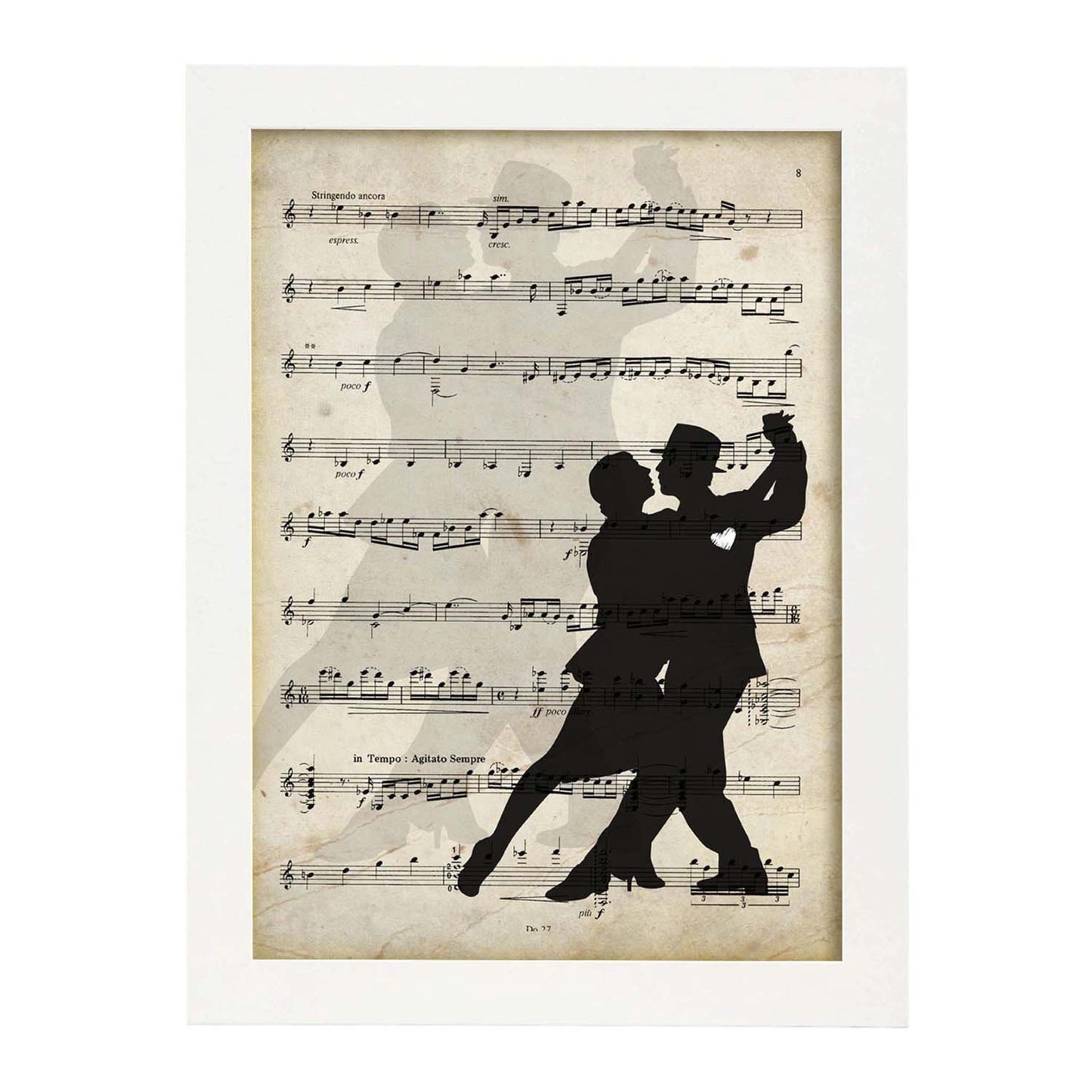 Poster de Pareja bailando tango. Láminas de imágenes con partituras. Diseño de música para el hogar.-Artwork-Nacnic-Nacnic Estudio SL