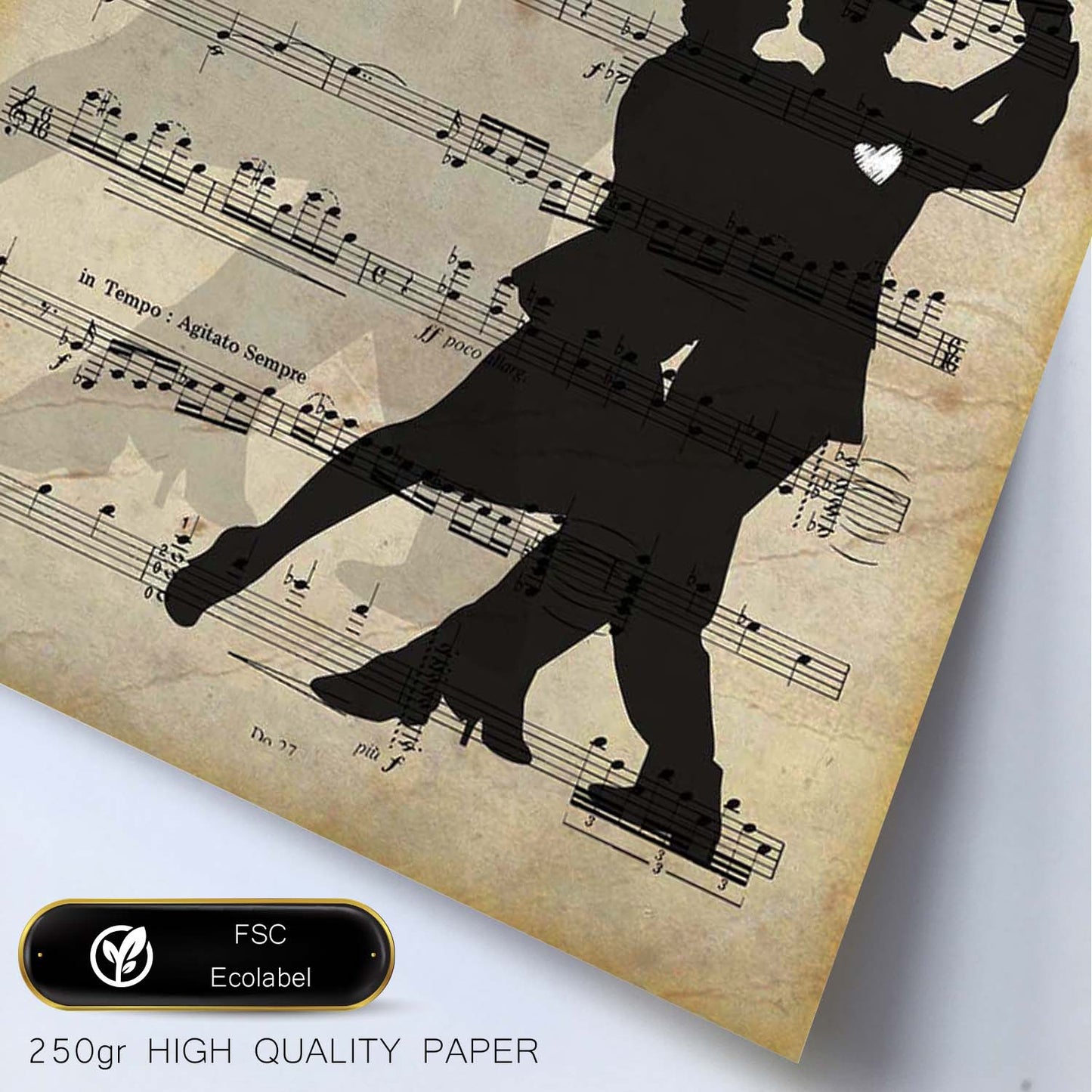 Poster de Pareja bailando tango. Láminas de imágenes con partituras. Diseño de música para el hogar.-Artwork-Nacnic-Nacnic Estudio SL