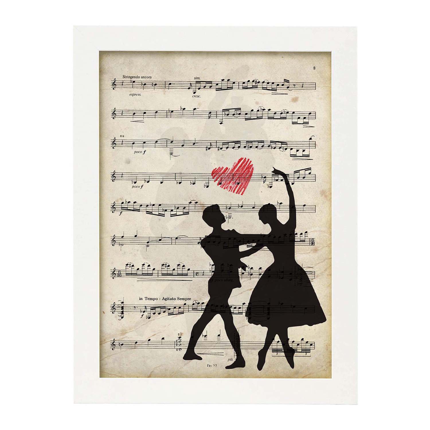 Poster de Pareja de ballet sobre partitura. Láminas de imágenes con partituras. Diseño de música para el hogar.-Artwork-Nacnic-Nacnic Estudio SL