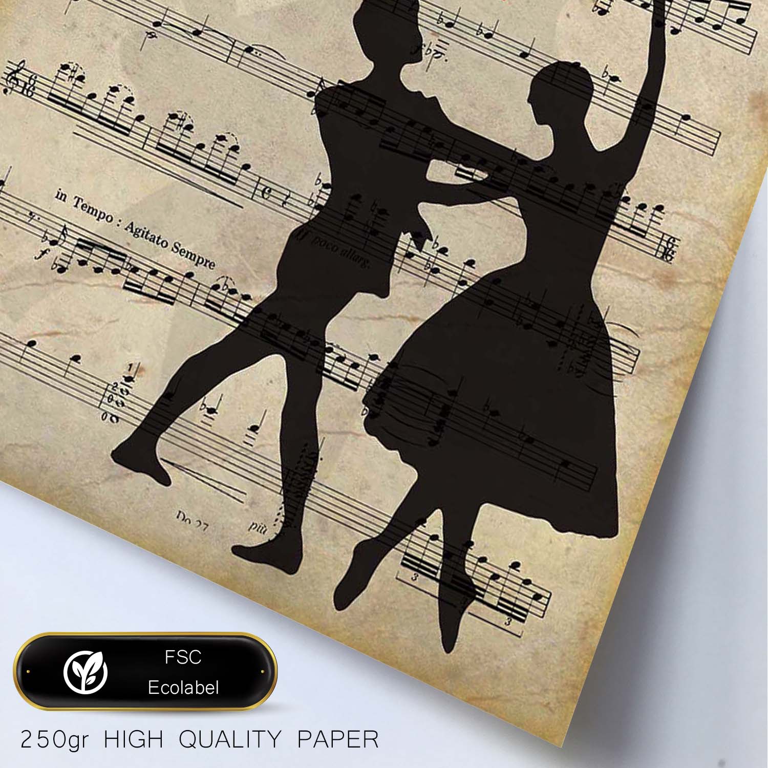 Poster de Pareja de ballet sobre partitura. Láminas de imágenes con partituras. Diseño de música para el hogar.-Artwork-Nacnic-Nacnic Estudio SL