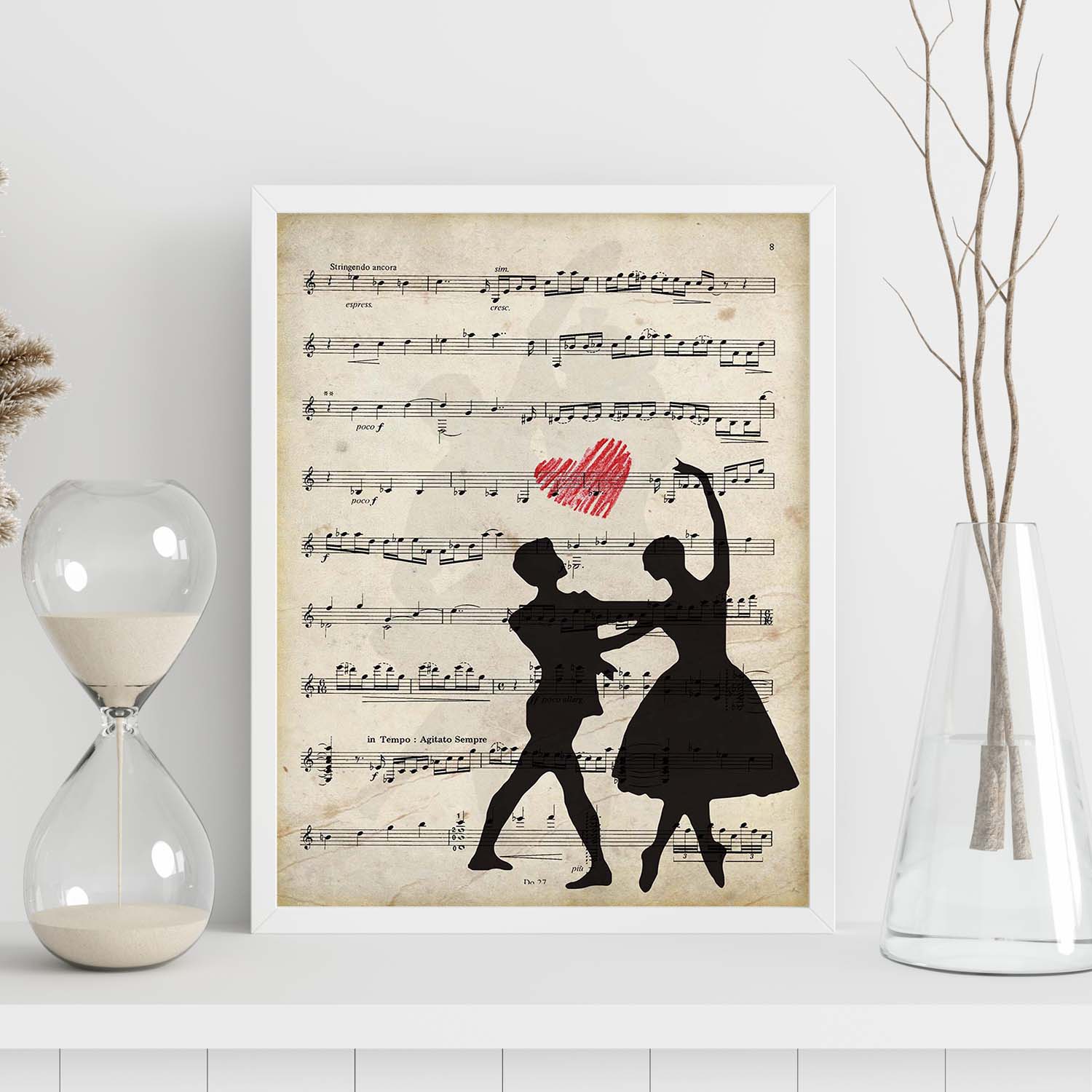 Poster de Pareja de ballet sobre partitura. Láminas de imágenes con partituras. Diseño de música para el hogar.-Artwork-Nacnic-Nacnic Estudio SL