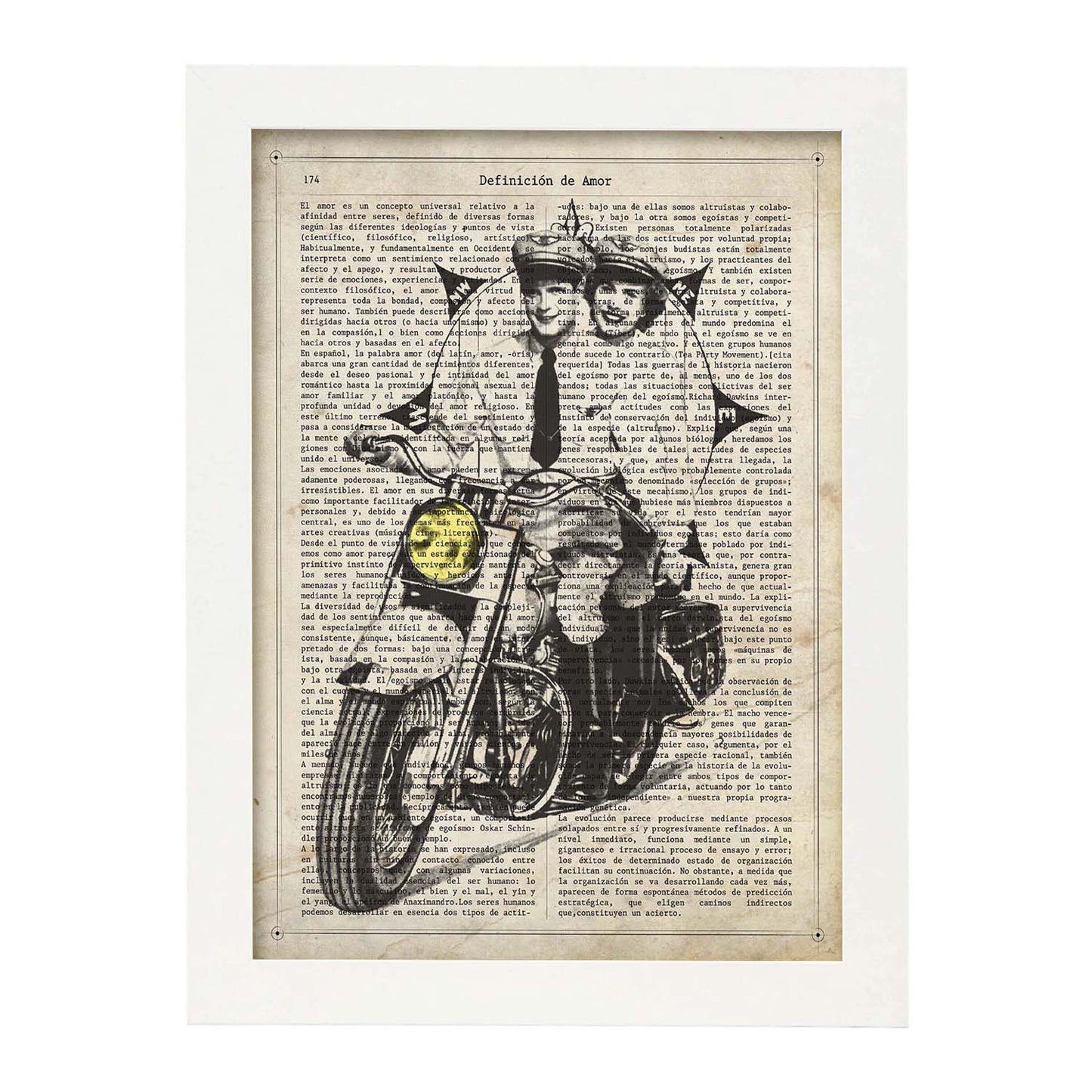 Poster de Pareja en moto con brujula. Láminas de vehículos con definiciones. Ilustraciones vintage de coches, motos, aviones,
-Artwork-Nacnic-Nacnic Estudio SL