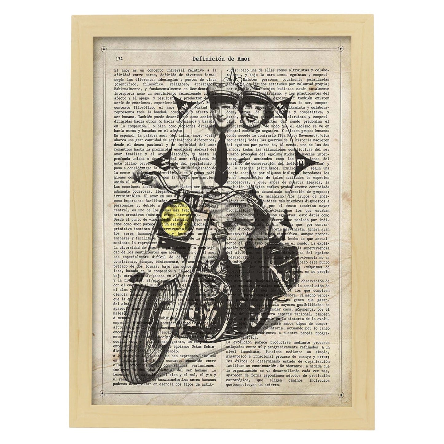 Poster de Pareja en moto con brujula. Láminas de vehículos con definiciones. Ilustraciones vintage de coches, motos, aviones,
-Artwork-Nacnic-A3-Marco Madera clara-Nacnic Estudio SL