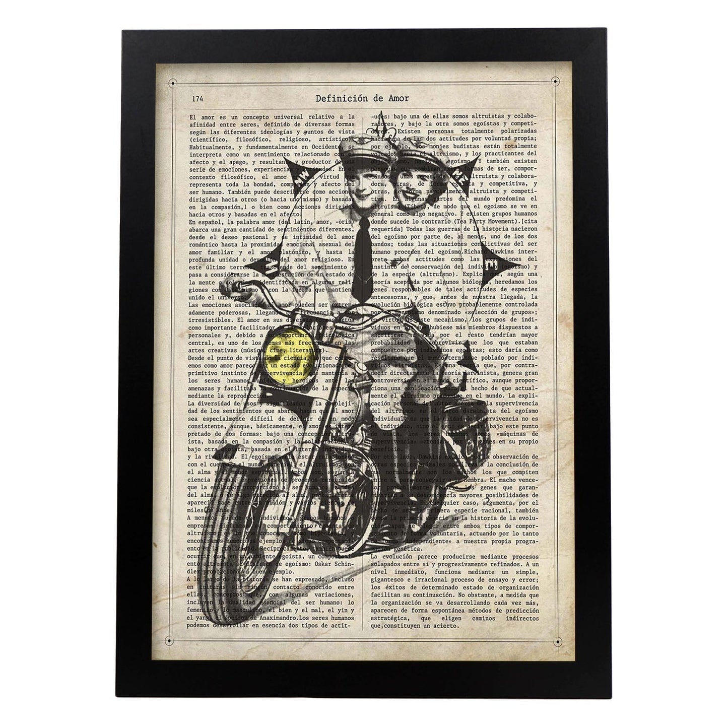 Poster de Pareja en moto con brujula. Láminas de vehículos con definiciones. Ilustraciones vintage de coches, motos, aviones,
-Artwork-Nacnic-A4-Marco Negro-Nacnic Estudio SL