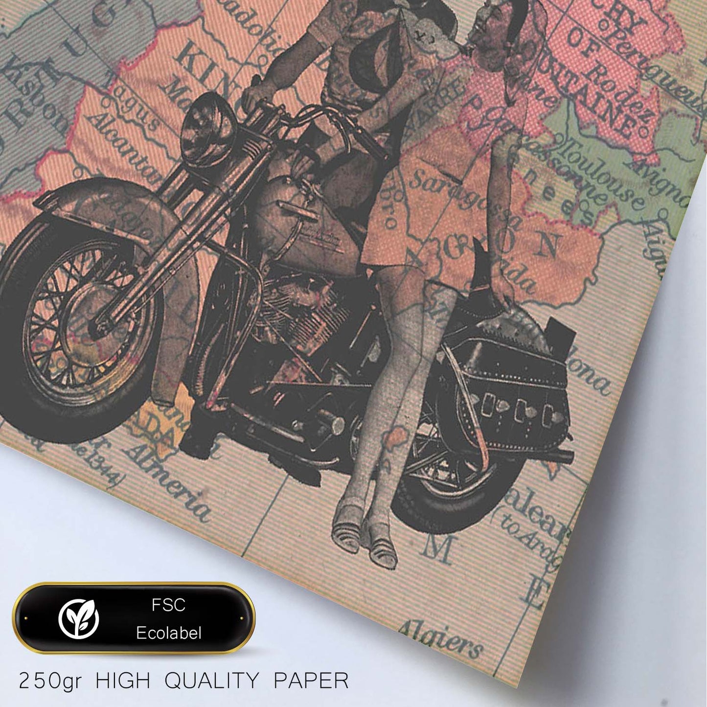 Poster de Pareja en moto en España. Láminas de mapas del mundo. Decoración con mapas e imágenes vintage.-Artwork-Nacnic-Nacnic Estudio SL