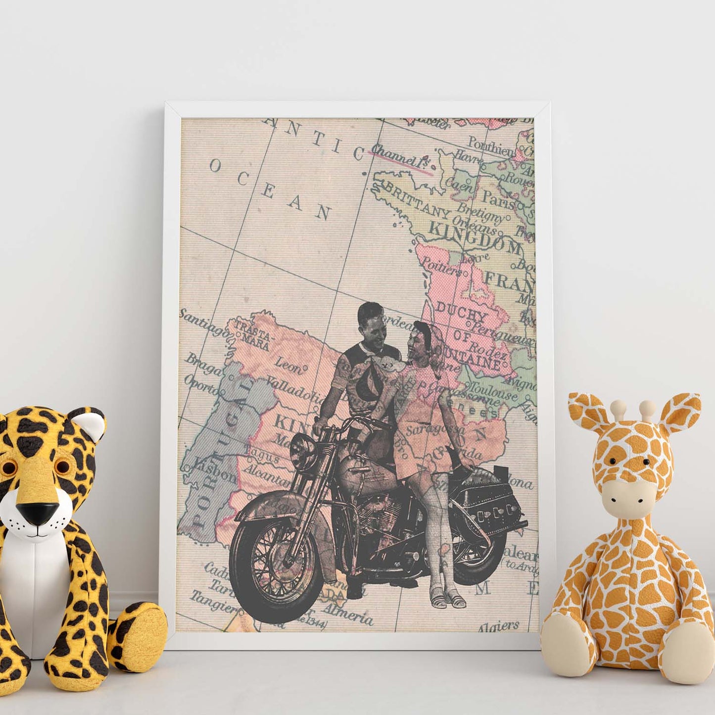Poster de Pareja en moto en España. Láminas de mapas del mundo. Decoración con mapas e imágenes vintage.-Artwork-Nacnic-Nacnic Estudio SL