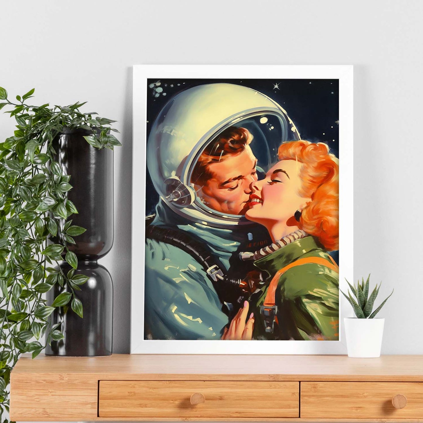 Póster de Pareja Romántica en Espacio de los 50