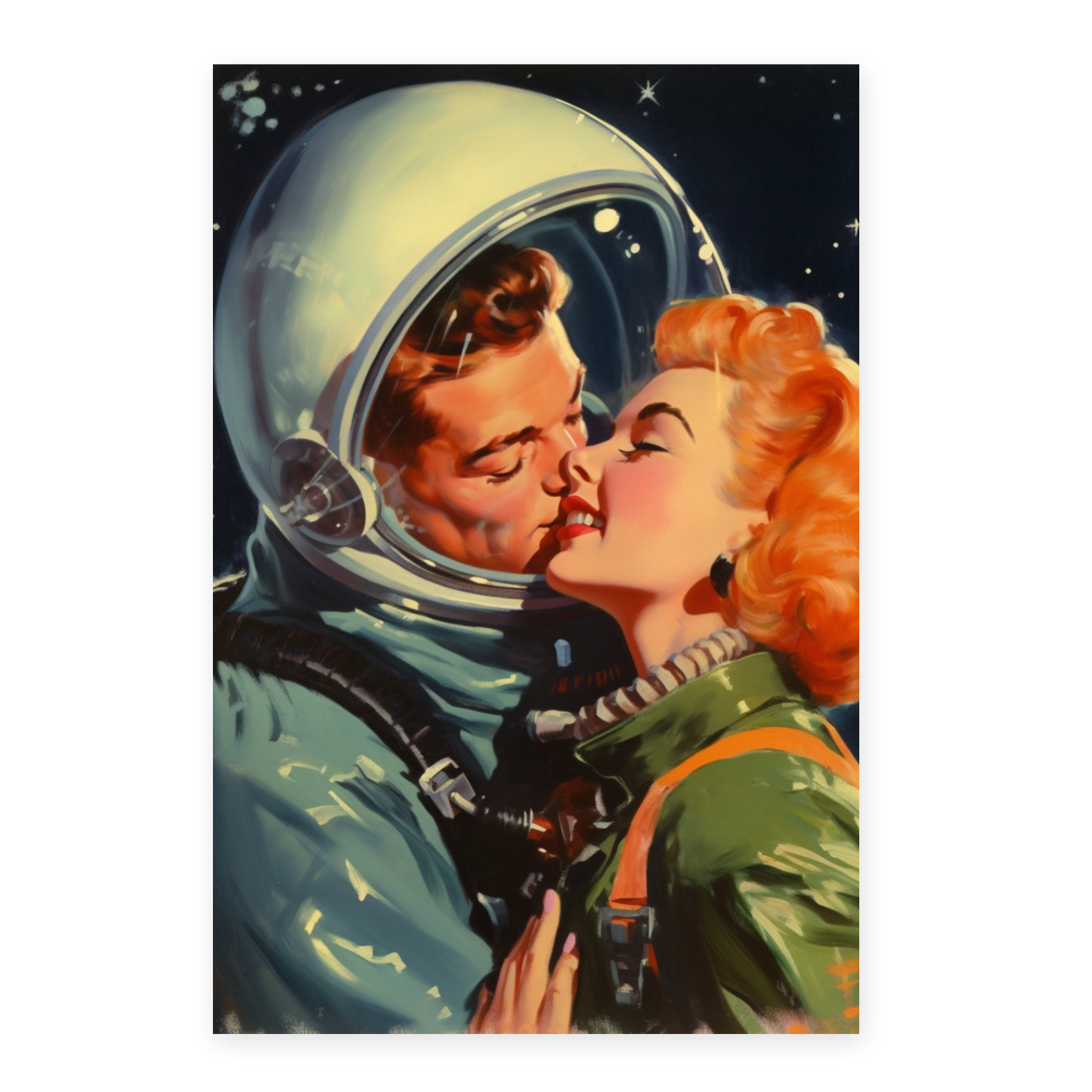 Póster de Pareja Romántica en Espacio de los 50