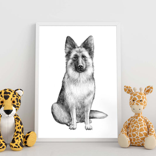 Poster de Pastor aleman blanco. Lámina decorativa de perros.-Artwork-Nacnic-Nacnic Estudio SL