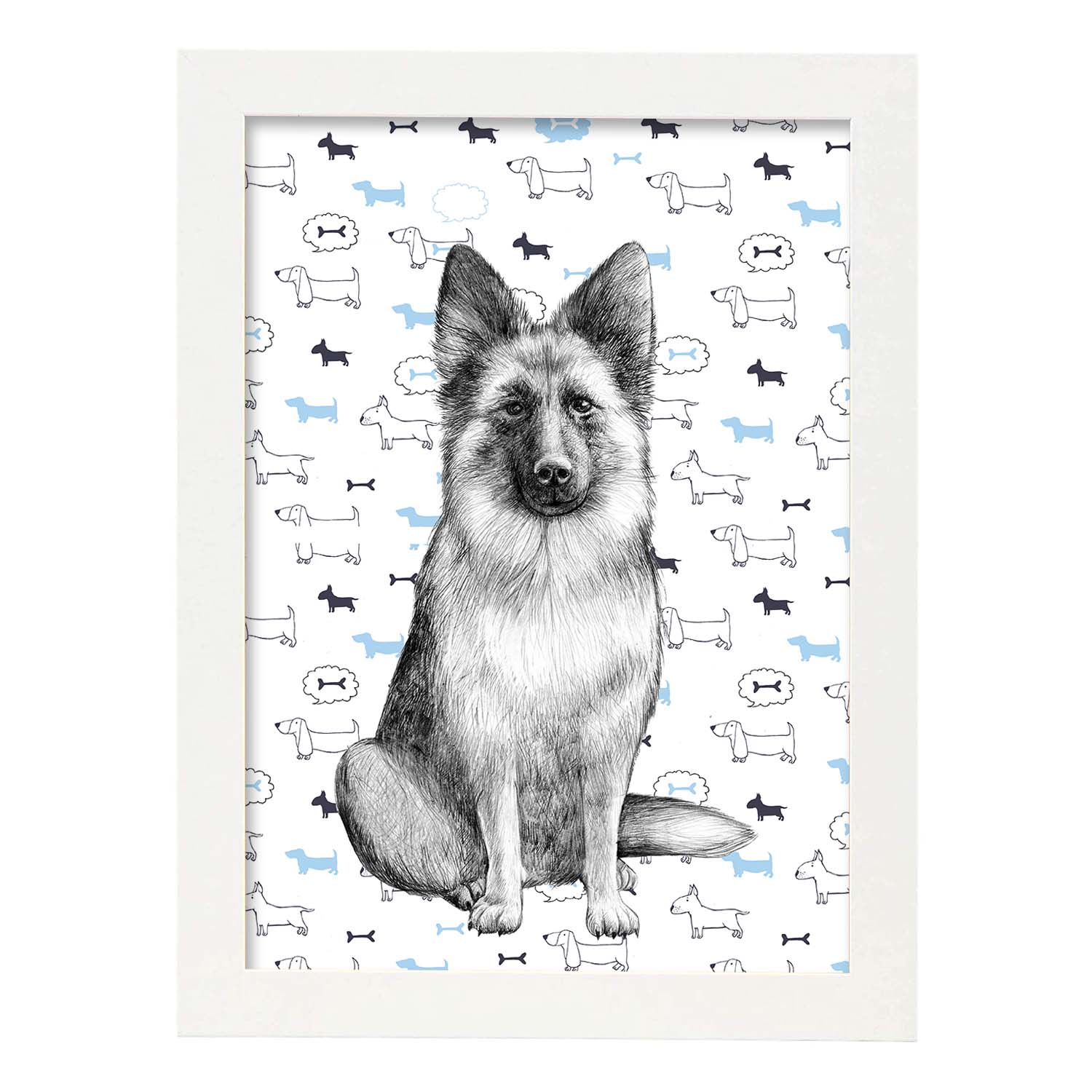 Poster de Pastor aleman estampado. Lámina decorativa de perros.-Artwork-Nacnic-A3-Marco Blanco-Nacnic Estudio SL