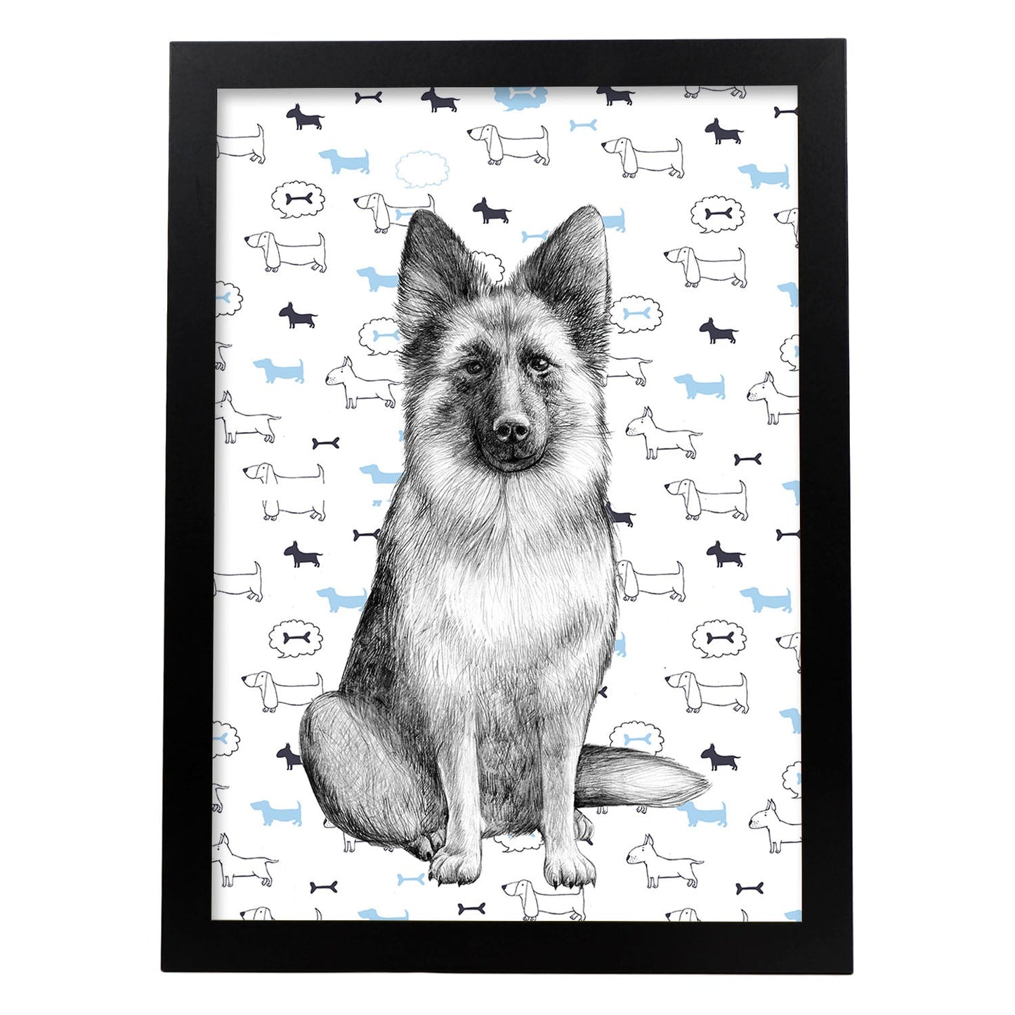 Poster de Pastor aleman estampado. Lámina decorativa de perros.-Artwork-Nacnic-A3-Marco Negro-Nacnic Estudio SL