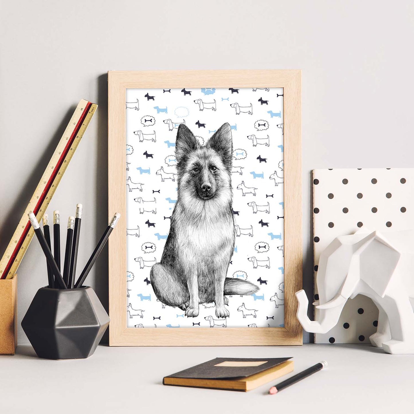 Poster de Pastor aleman estampado. Lámina decorativa de perros.-Artwork-Nacnic-Nacnic Estudio SL