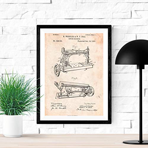 Poster de patente de maquina de coser. Lámina para enmarcar. Poster con diseños, patentes, planos de inventos famosos.-Artwork-Nacnic-Nacnic Estudio SL