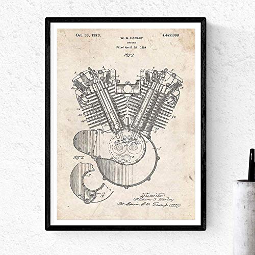 Poster de Patente de motor moto Harley. Lámina para enmarcar. Poster con diseños, Patentes, Planos de inventos Famosos.-Artwork-Nacnic-Nacnic Estudio SL