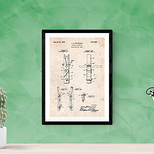 Poster de patente de pinza de madera para tender. Lámina para enmarcar. Poster con diseños, patentes, planos de inventos famosos.-Artwork-Nacnic-Nacnic Estudio SL