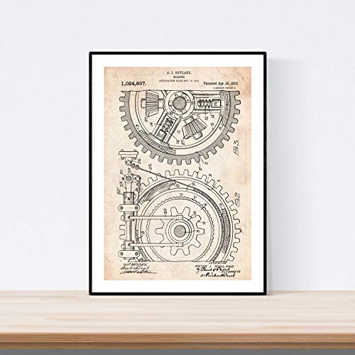 Poster de patente de un engranaje. Lámina para enmarcar. Poster con diseños, patentes, planos de inventos famosos.-Artwork-Nacnic-Nacnic Estudio SL