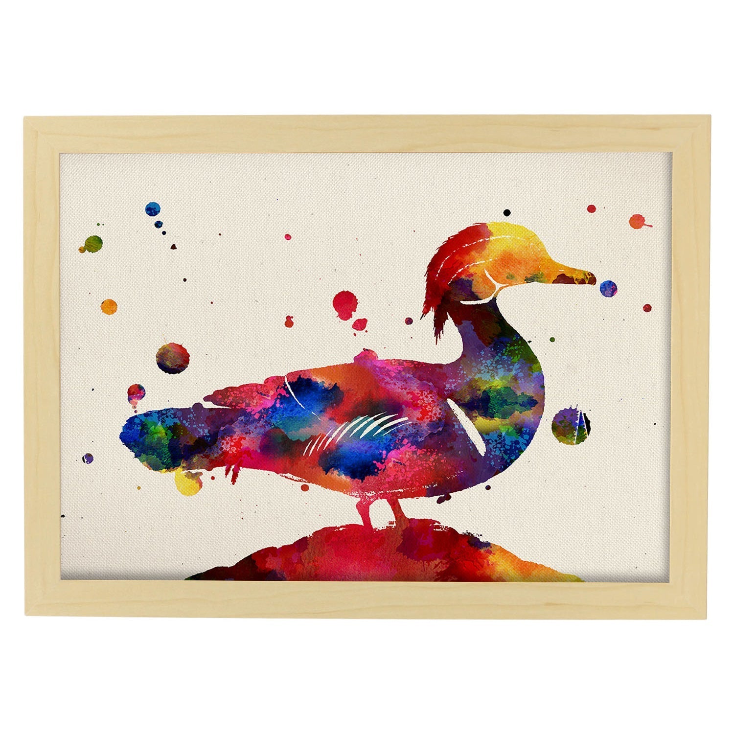 Poster de Pato con diseño acuarela. Mix de láminas con estilo acuarela-Artwork-Nacnic-A3-Marco Madera clara-Nacnic Estudio SL