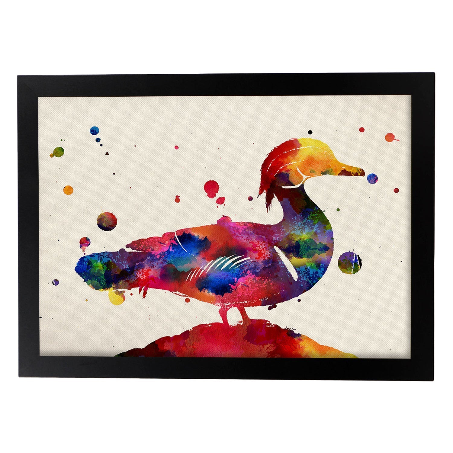 Poster de Pato con diseño acuarela. Mix de láminas con estilo acuarela-Artwork-Nacnic-A4-Marco Negro-Nacnic Estudio SL