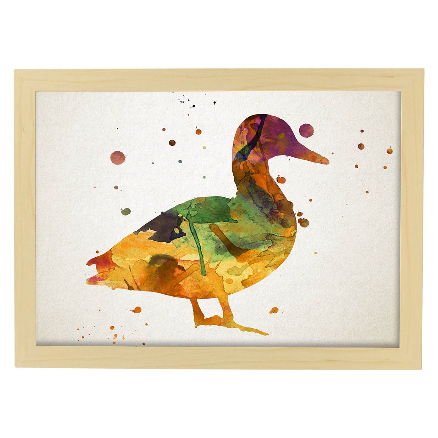 Poster de Pato estilo acuarela. Láminas de animales con estilo acuarela-Artwork-Nacnic-A3-Marco Madera clara-Nacnic Estudio SL