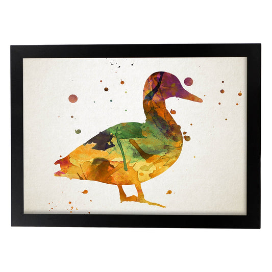 Poster de Pato estilo acuarela. Láminas de animales con estilo acuarela-Artwork-Nacnic-A4-Marco Negro-Nacnic Estudio SL