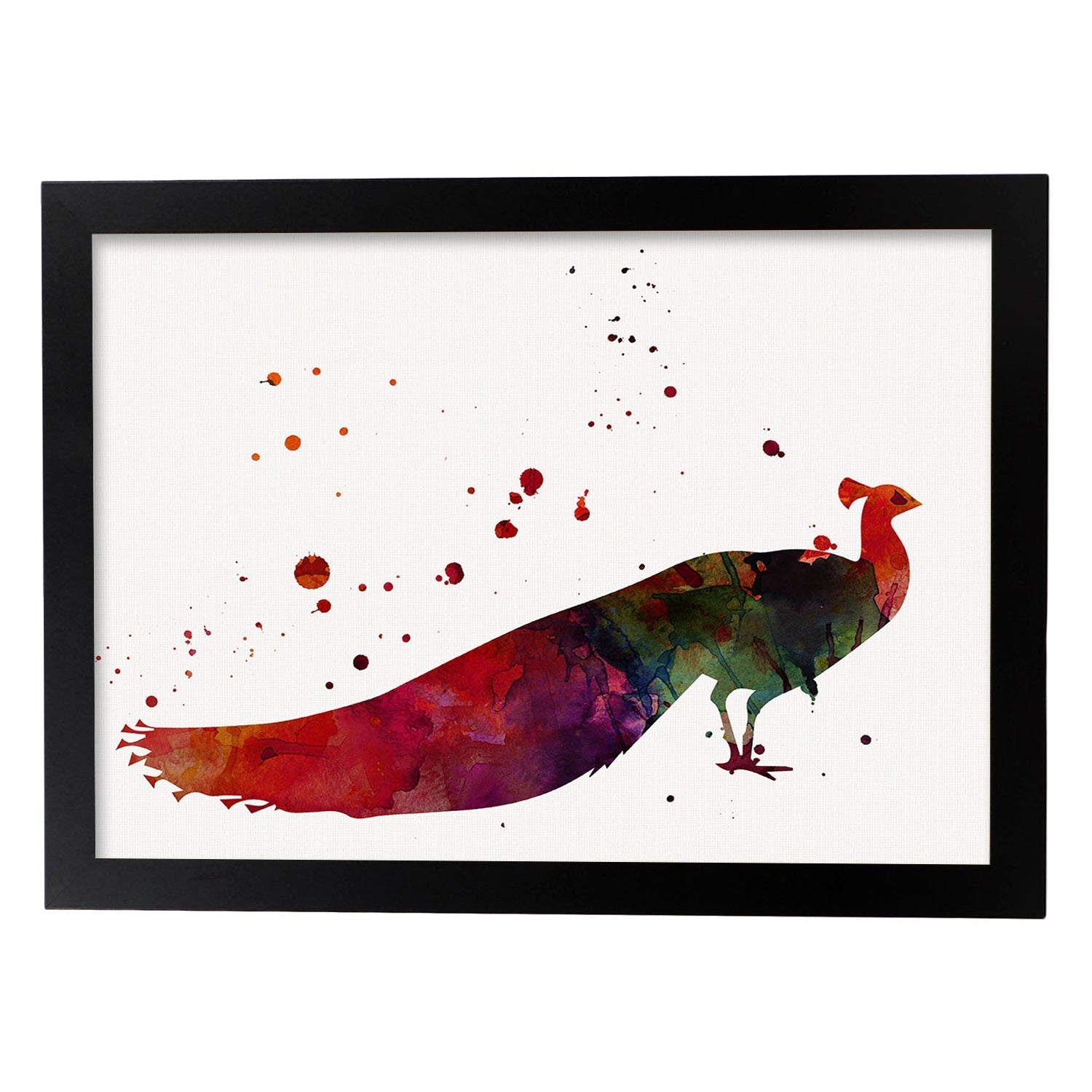 Poster de Pavo Real estilo acuarela. Láminas de animales con estilo acuarela-Artwork-Nacnic-A3-Marco Negro-Nacnic Estudio SL