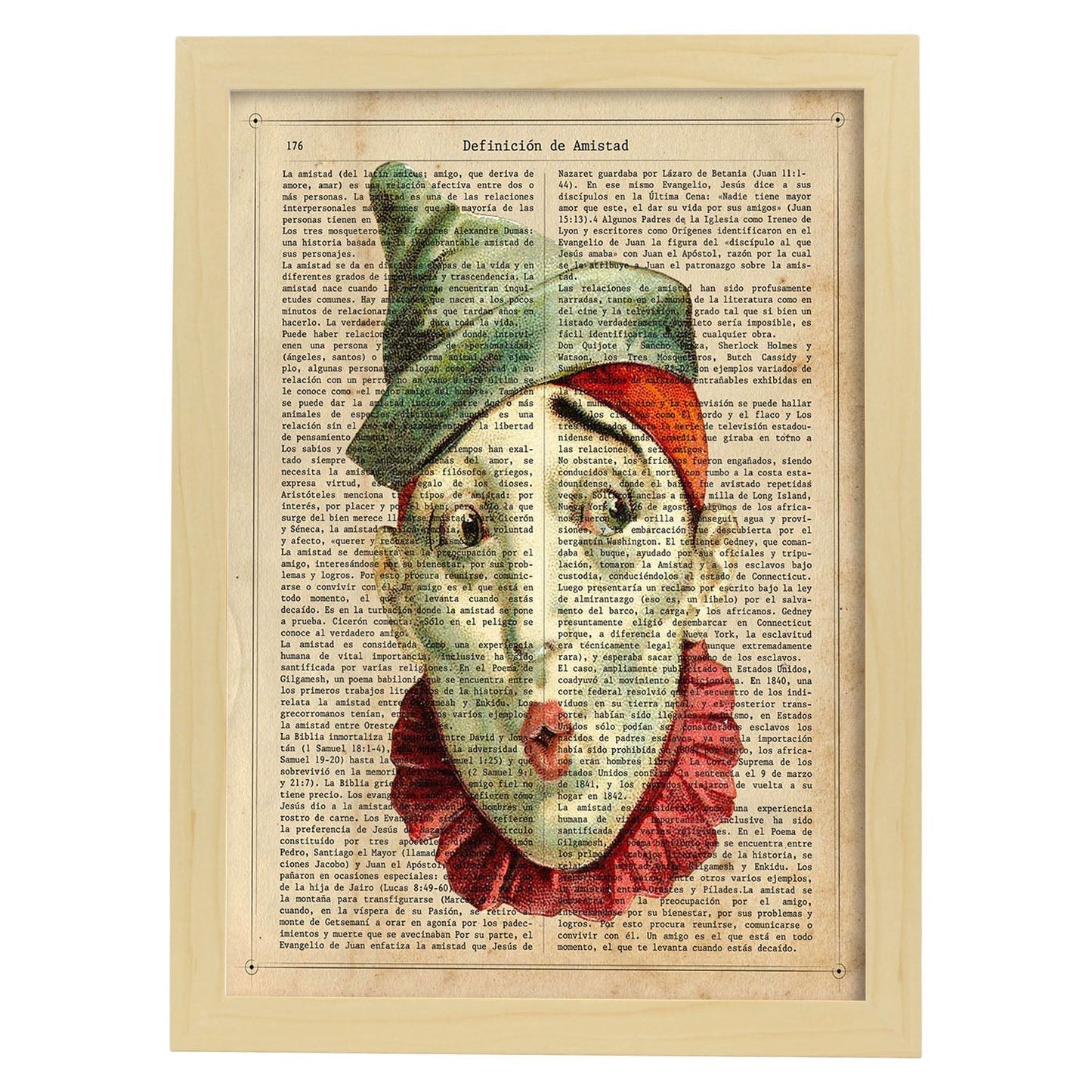 Poster de payasos. Lámina Luigi Clown con imágenes de payasos y circos. Láminas del circo para pequeños.-Artwork-Nacnic-A3-Marco Madera clara-Nacnic Estudio SL