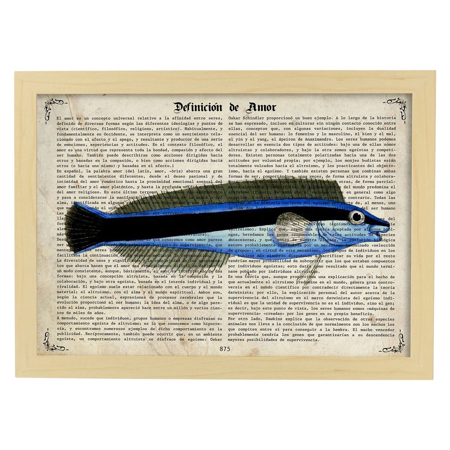 Poster de peces marinos. Lámina de Petroscirtes con definicion. Diseño de peces marinos con definiciones.-Artwork-Nacnic-A3-Marco Madera clara-Nacnic Estudio SL