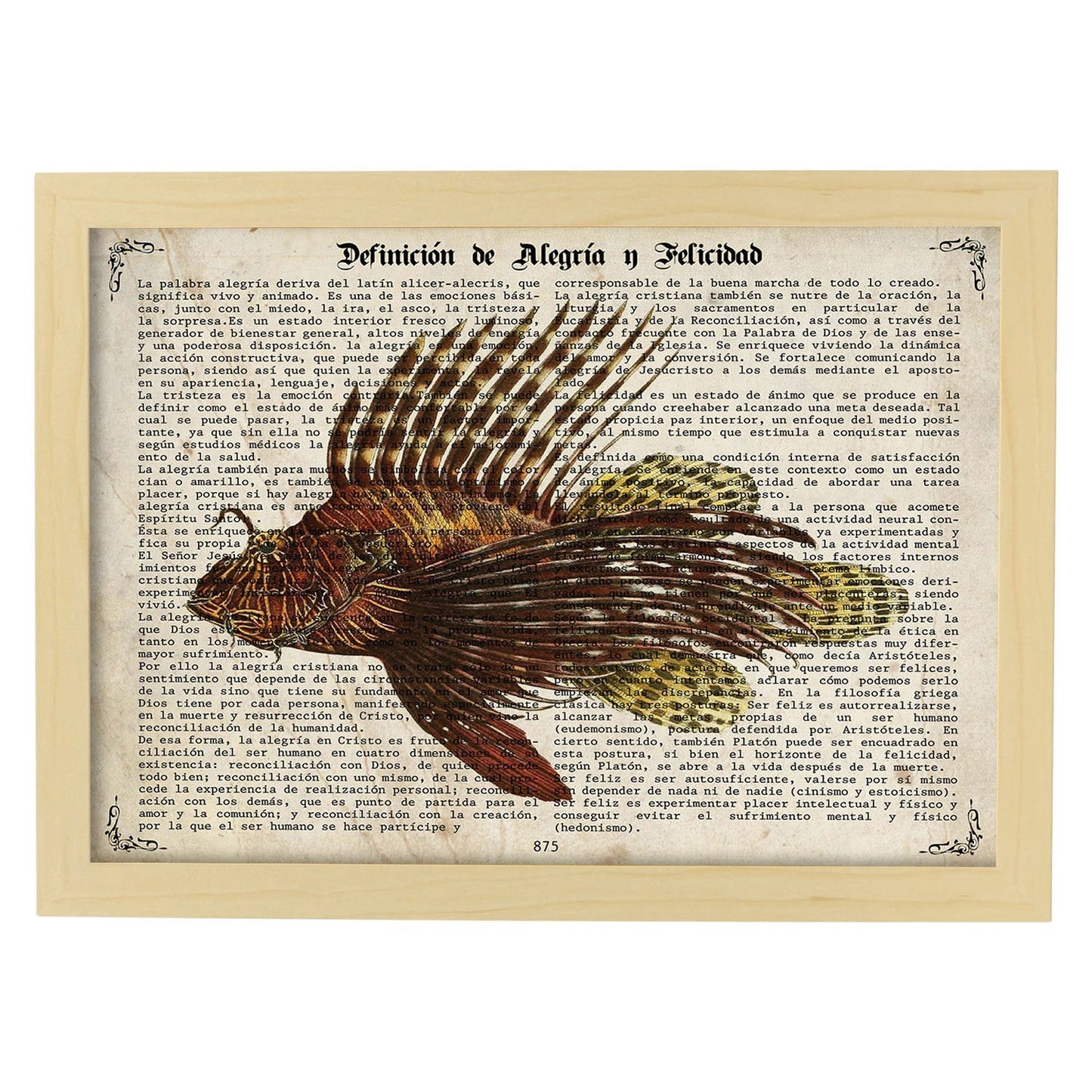 Poster de peces marinos. Lámina de Pez escorpión con definicion. Diseño de peces marinos con definiciones.-Artwork-Nacnic-A3-Marco Madera clara-Nacnic Estudio SL