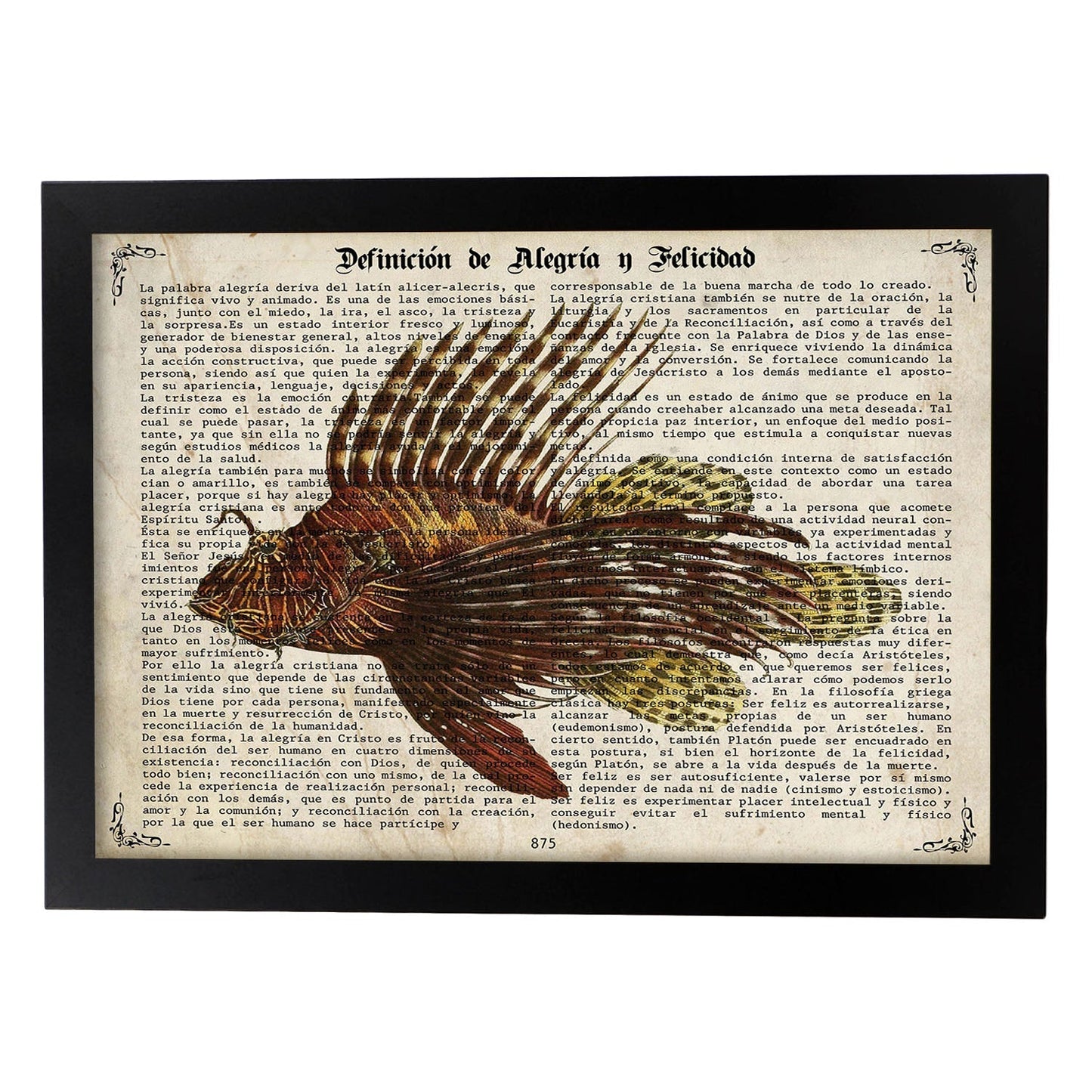 Poster de peces marinos. Lámina de Pez escorpión con definicion. Diseño de peces marinos con definiciones.-Artwork-Nacnic-A4-Marco Negro-Nacnic Estudio SL