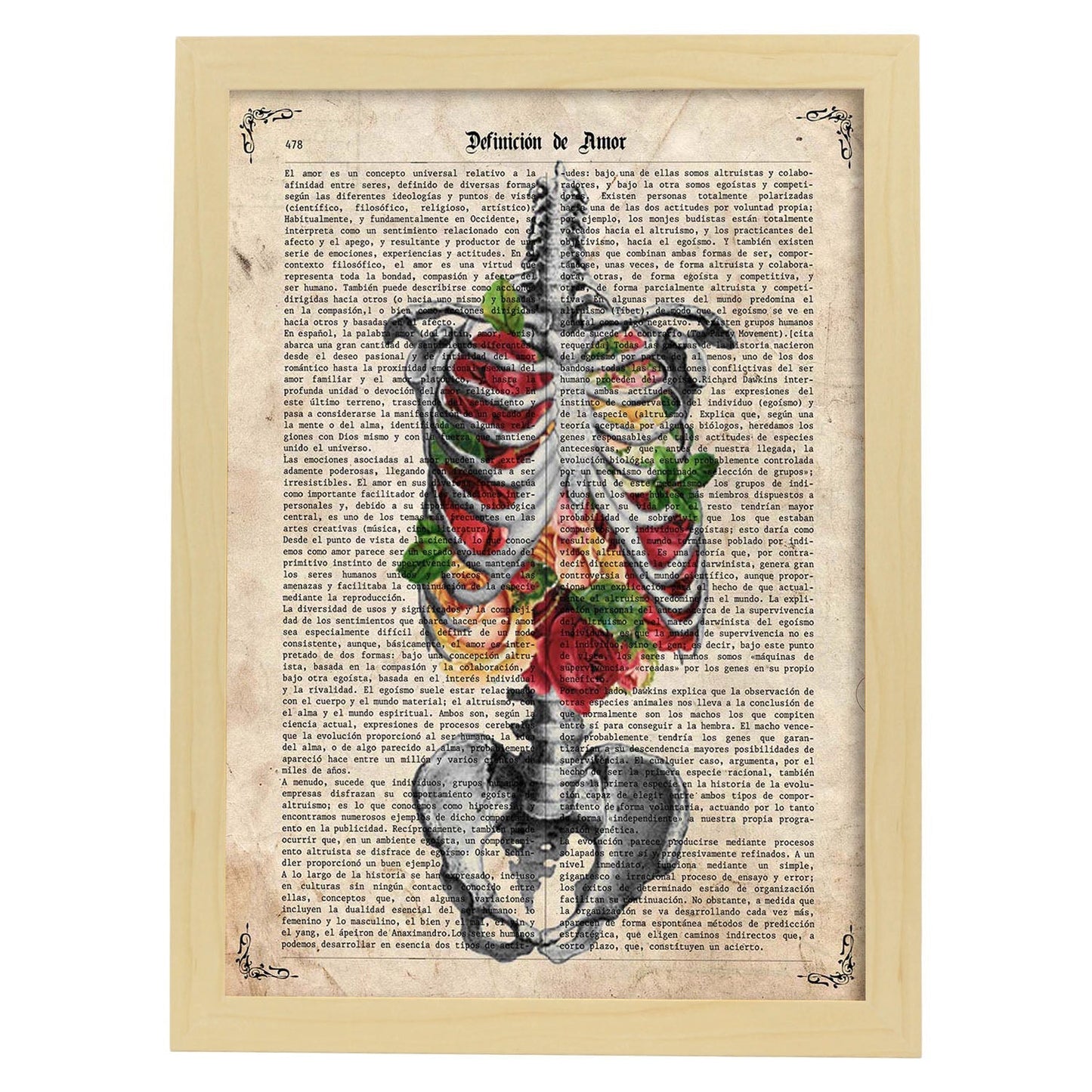 Poster de Pecho lleno de flores. Láminas de calaveras. Decoración de hogar.-Artwork-Nacnic-A4-Marco Madera clara-Nacnic Estudio SL