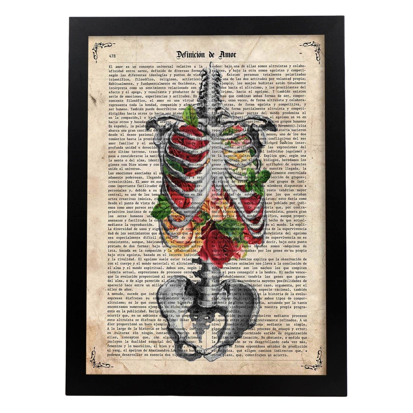 Poster de Pecho lleno de flores. Láminas de calaveras. Decoración de hogar.-Artwork-Nacnic-A4-Marco Negro-Nacnic Estudio SL