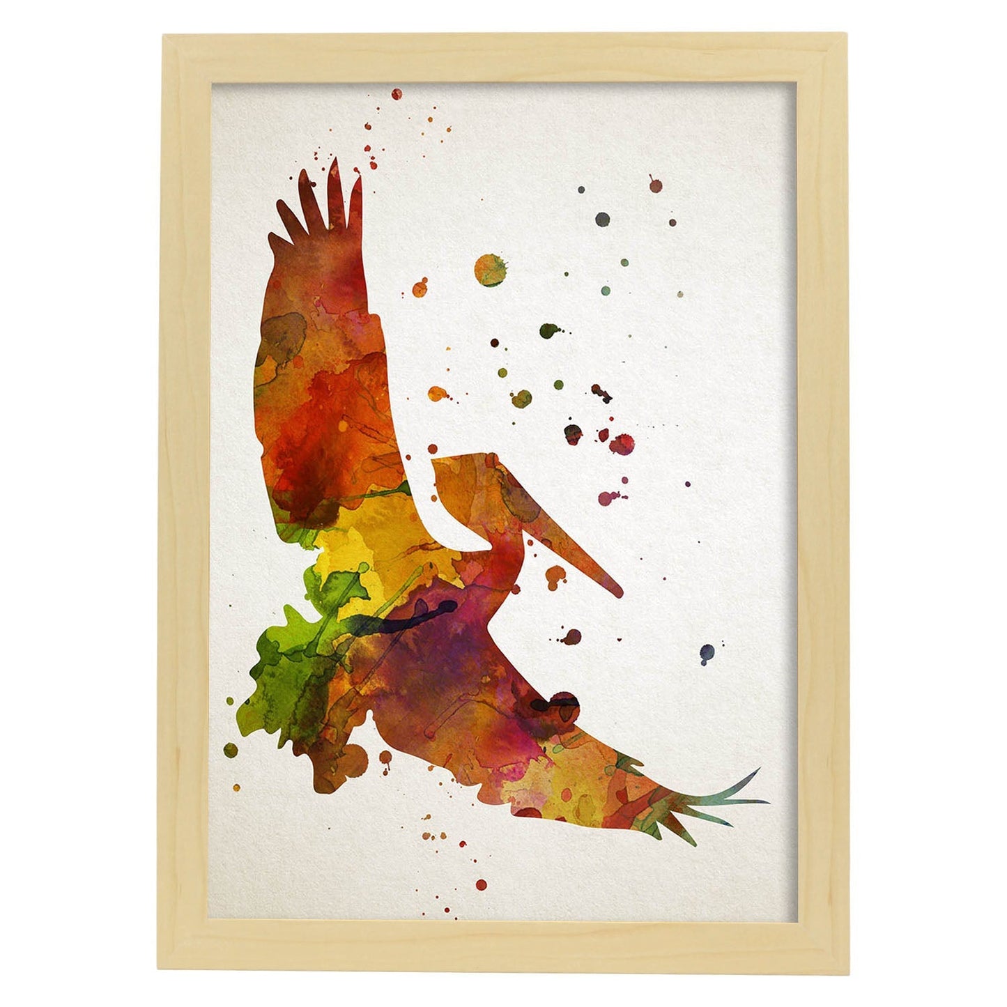 Poster de Pelícano estilo acuarela. Láminas de animales con estilo acuarela-Artwork-Nacnic-A3-Marco Madera clara-Nacnic Estudio SL