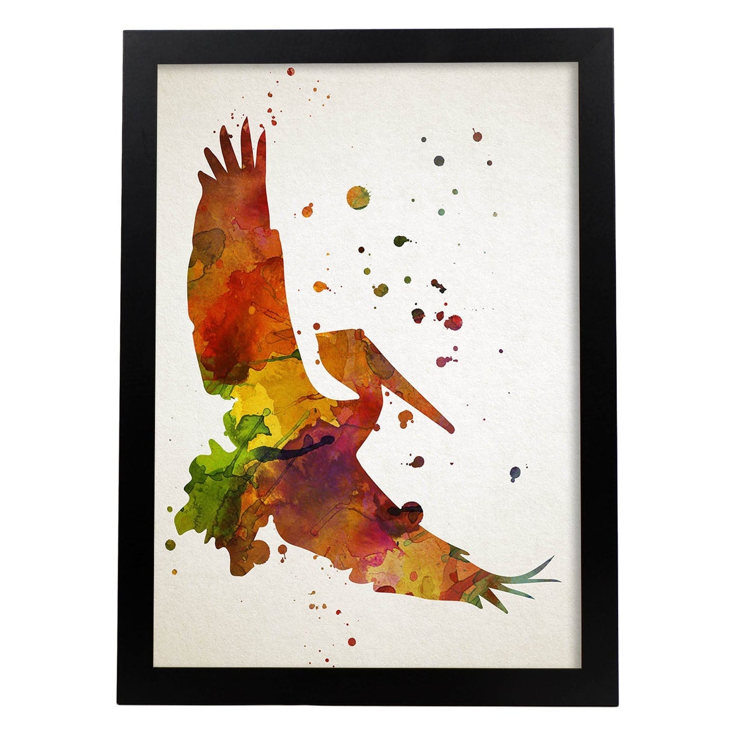 Poster de Pelícano estilo acuarela. Láminas de animales con estilo acuarela-Artwork-Nacnic-A4-Marco Negro-Nacnic Estudio SL