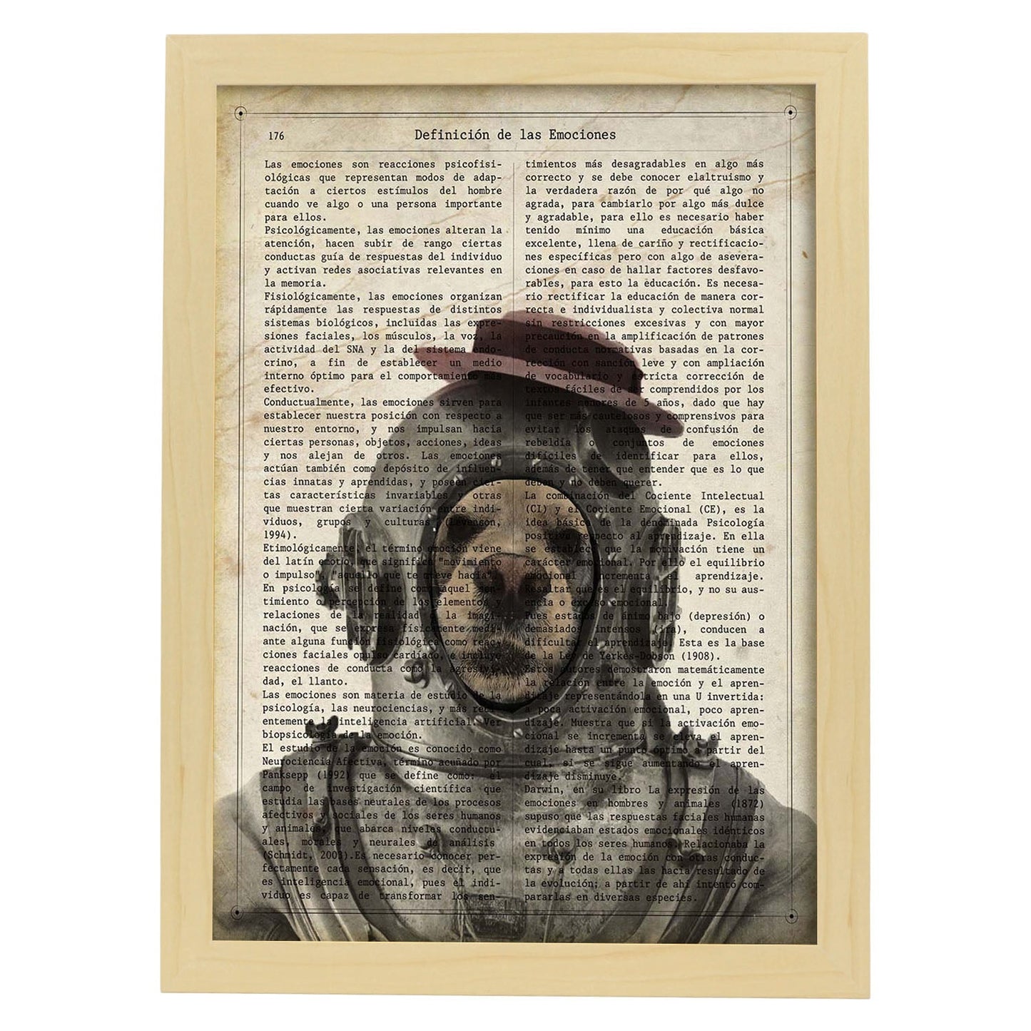 Poster de Perro astronauta. Láminas de animales con definiciones. Ilustraciones de animales con textos.-Artwork-Nacnic-A4-Marco Madera clara-Nacnic Estudio SL