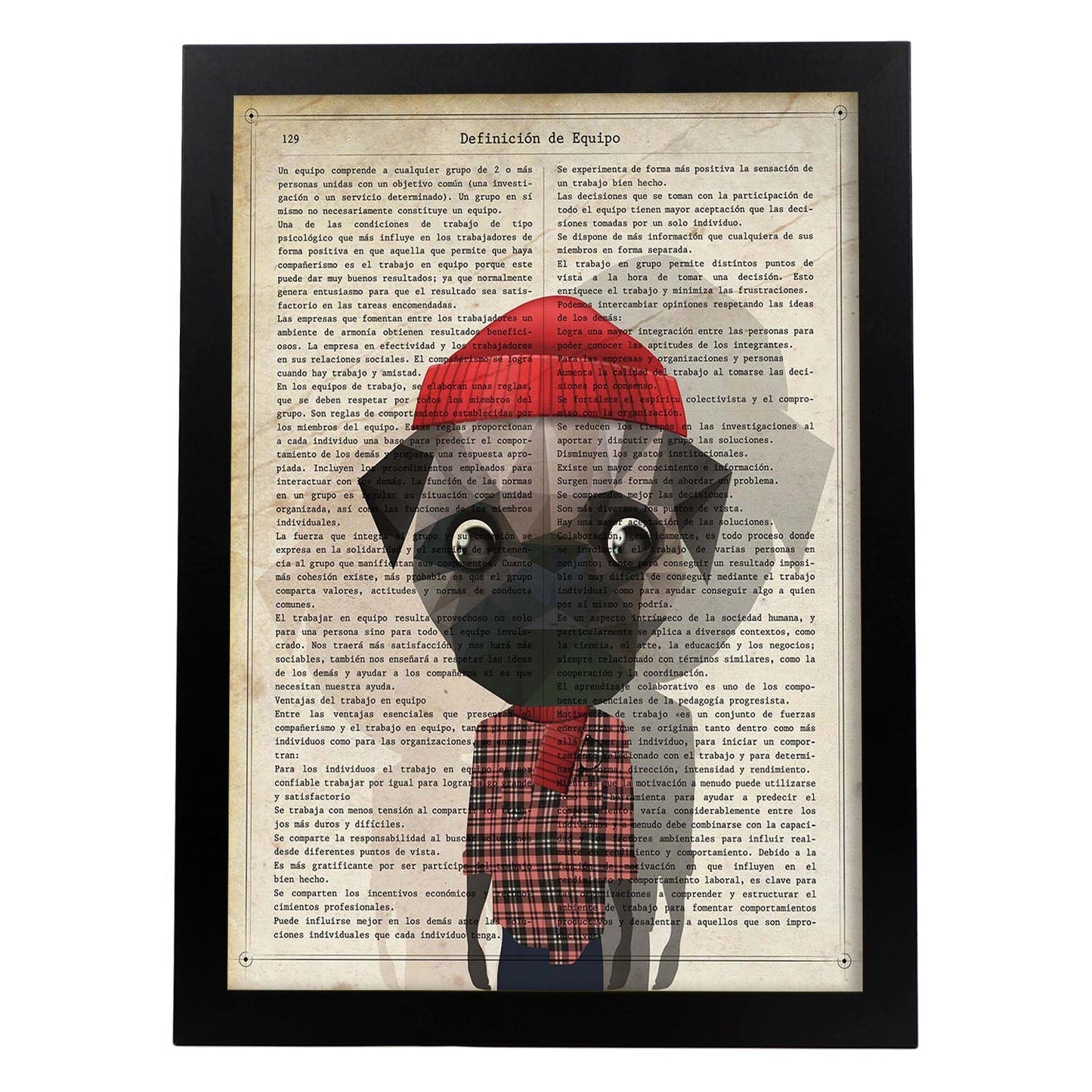 Poster de Perro camisa leñador. Láminas de animales con definiciones. Ilustraciones de animales con textos.-Artwork-Nacnic-A3-Marco Negro-Nacnic Estudio SL