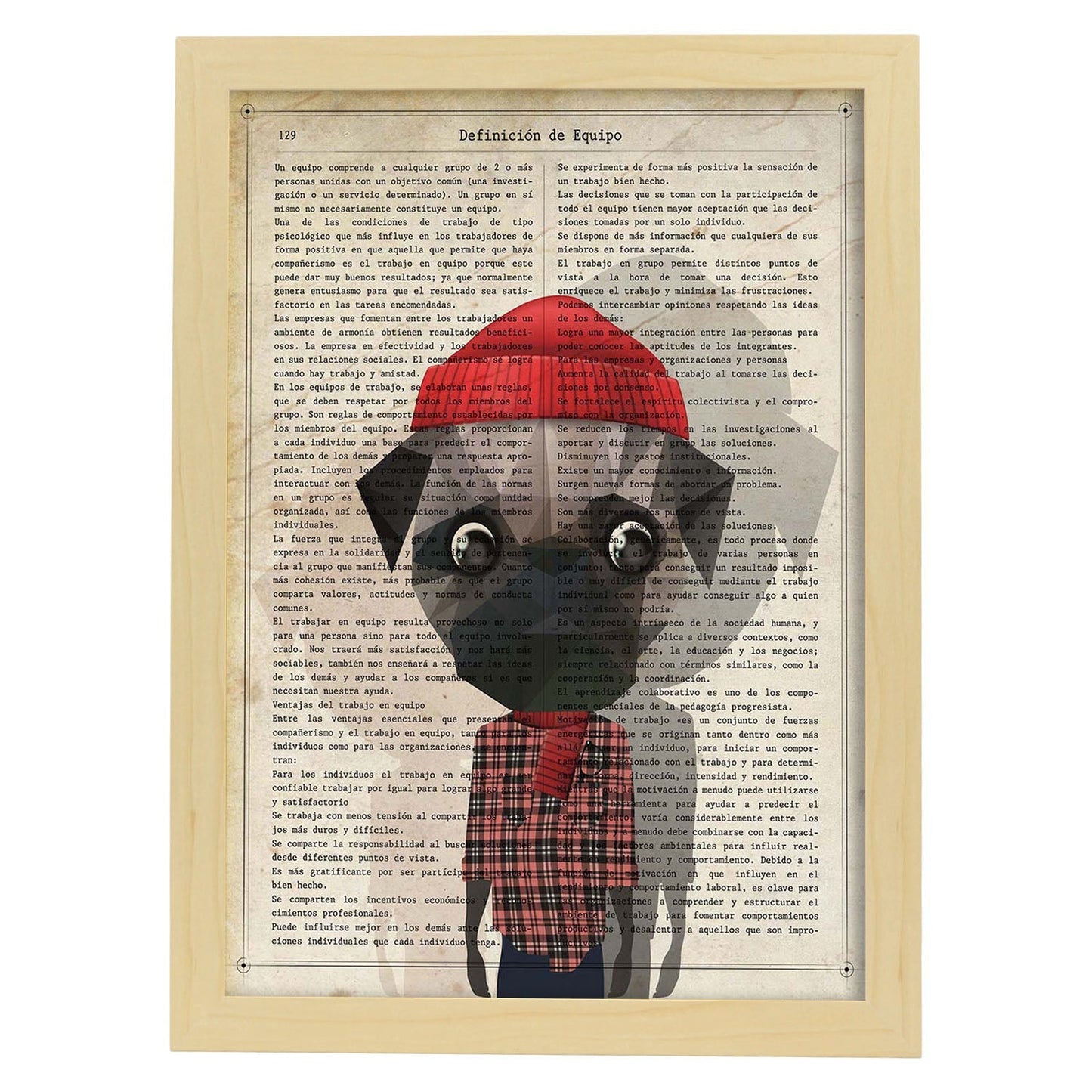 Poster de Perro camisa leñador. Láminas de animales con definiciones. Ilustraciones de animales con textos.-Artwork-Nacnic-A4-Marco Madera clara-Nacnic Estudio SL