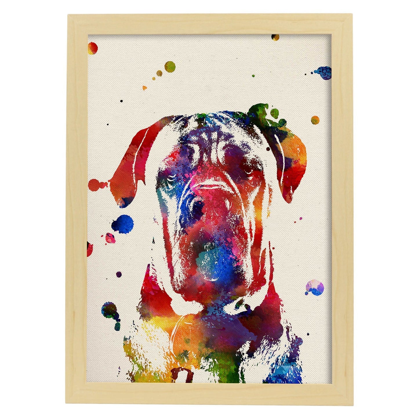 Poster de Perro con diseño acuarela. Mix de láminas con estilo acuarela-Artwork-Nacnic-A4-Marco Madera clara-Nacnic Estudio SL