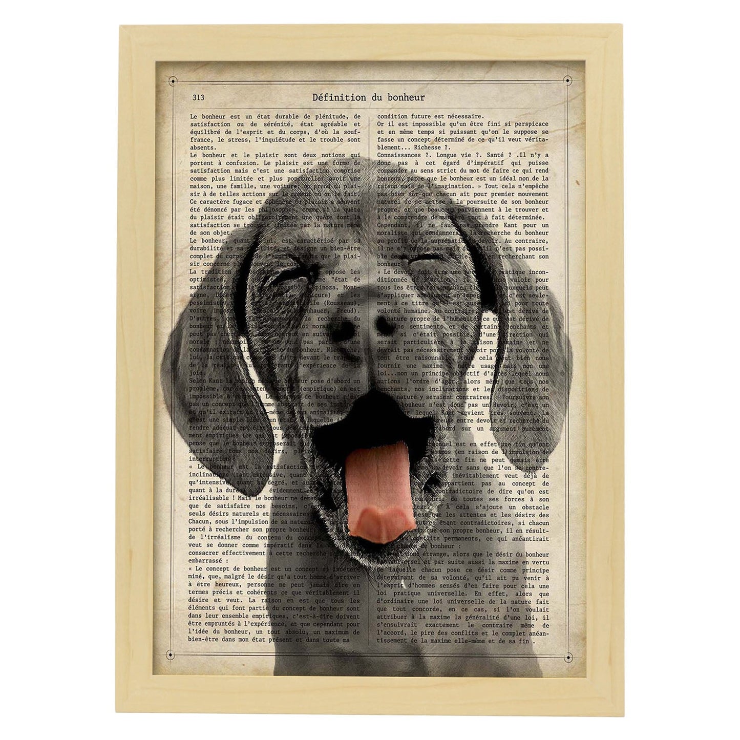 Poster de Perro con lengua fuera. Láminas de animales con definiciones. Ilustraciones de animales con textos.-Artwork-Nacnic-A3-Marco Madera clara-Nacnic Estudio SL
