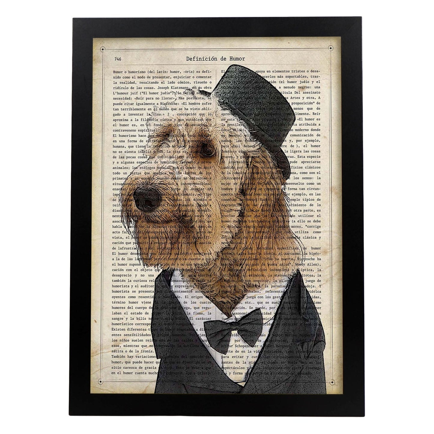 Poster de Perro con pajarita. Láminas de animales con definiciones. Ilustraciones de animales con textos.-Artwork-Nacnic-A3-Marco Negro-Nacnic Estudio SL