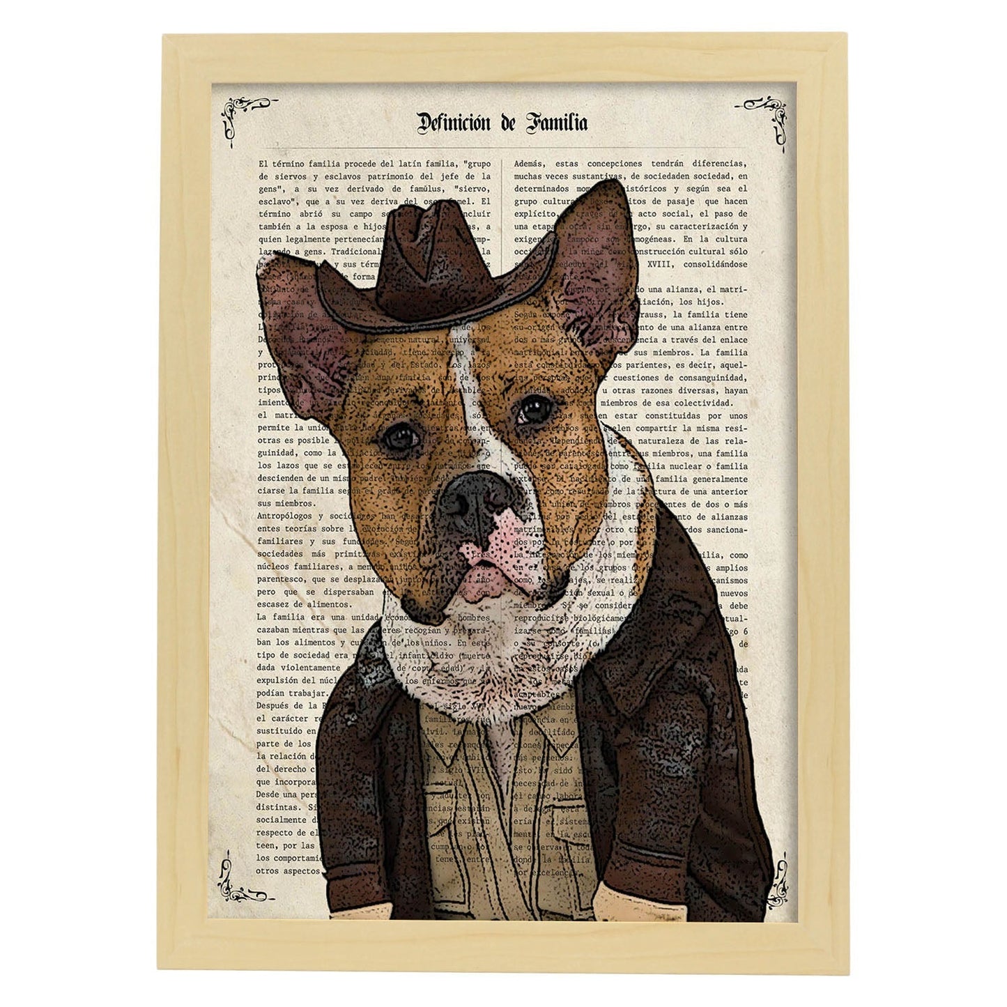 Poster de Perro cowboy. Láminas de animales con definiciones. Ilustraciones de animales con textos.-Artwork-Nacnic-A3-Marco Madera clara-Nacnic Estudio SL