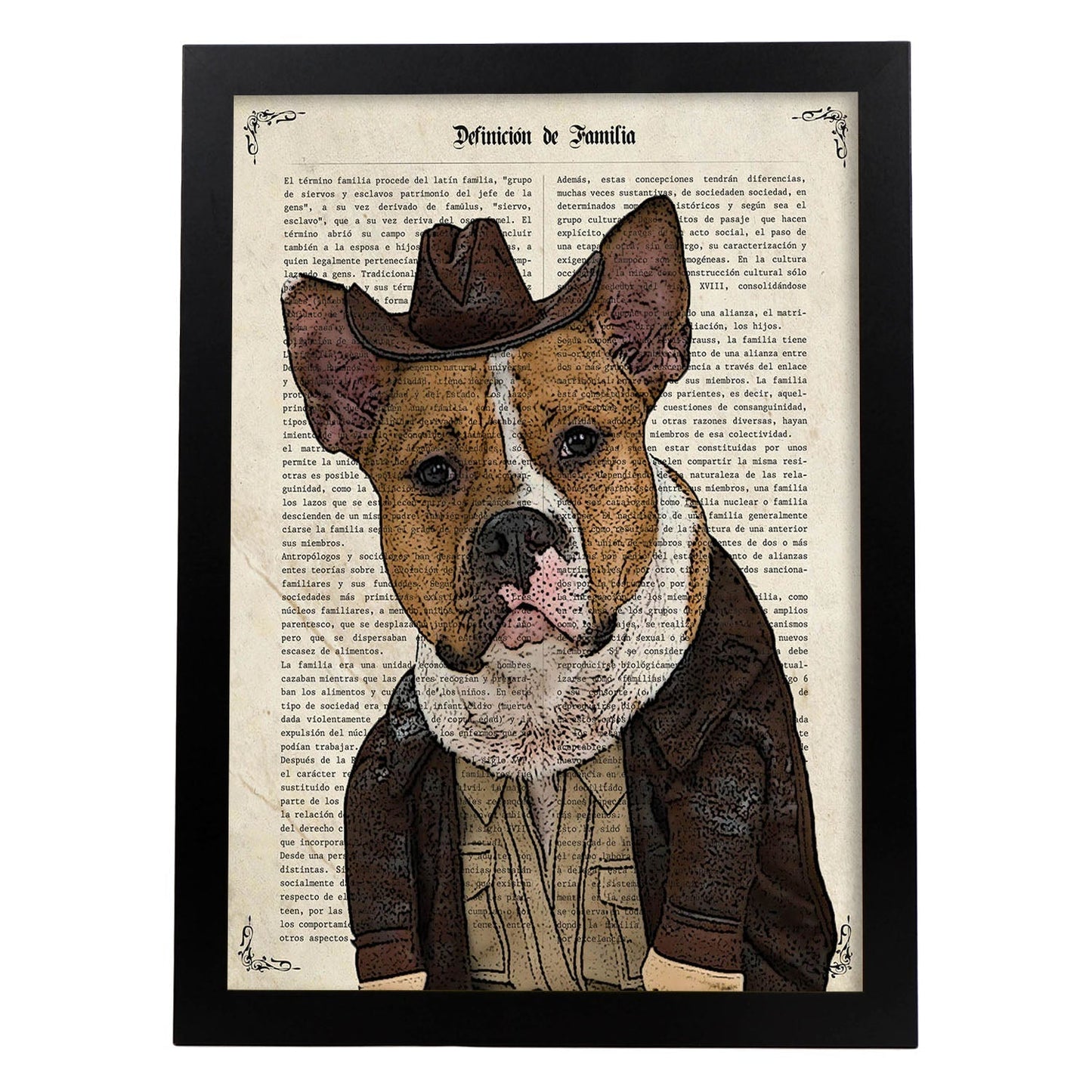 Poster de Perro cowboy. Láminas de animales con definiciones. Ilustraciones de animales con textos.-Artwork-Nacnic-A4-Marco Negro-Nacnic Estudio SL