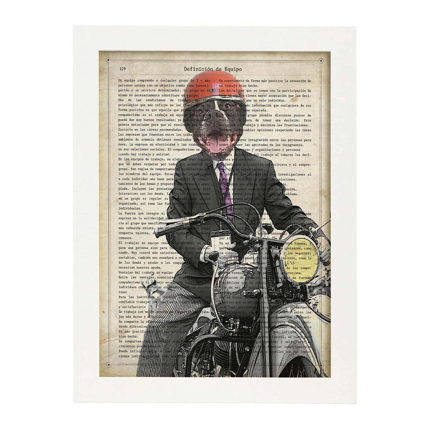Poster de Perro en moto. Láminas de animales con definiciones. Ilustraciones de animales con textos.-Artwork-Nacnic-A3-Marco Blanco-Nacnic Estudio SL