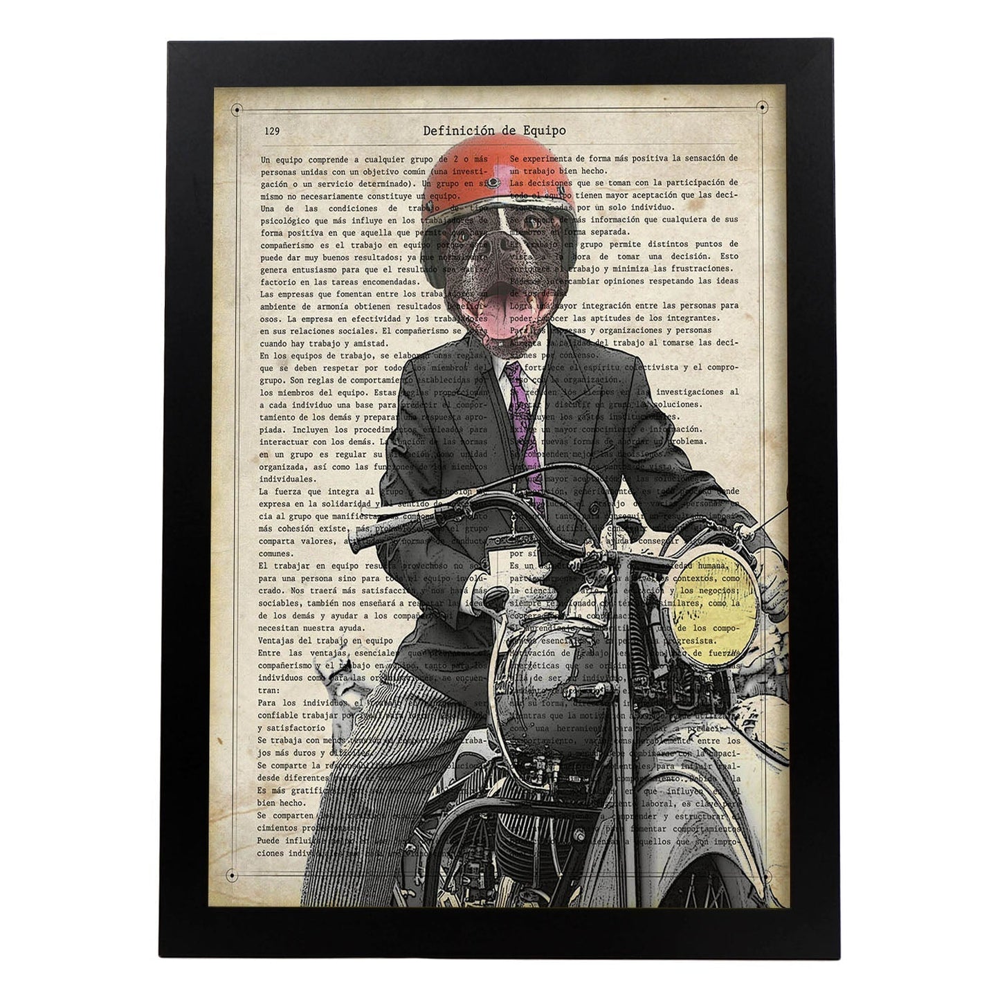 Poster de Perro en moto. Láminas de animales con definiciones. Ilustraciones de animales con textos.-Artwork-Nacnic-A3-Marco Negro-Nacnic Estudio SL